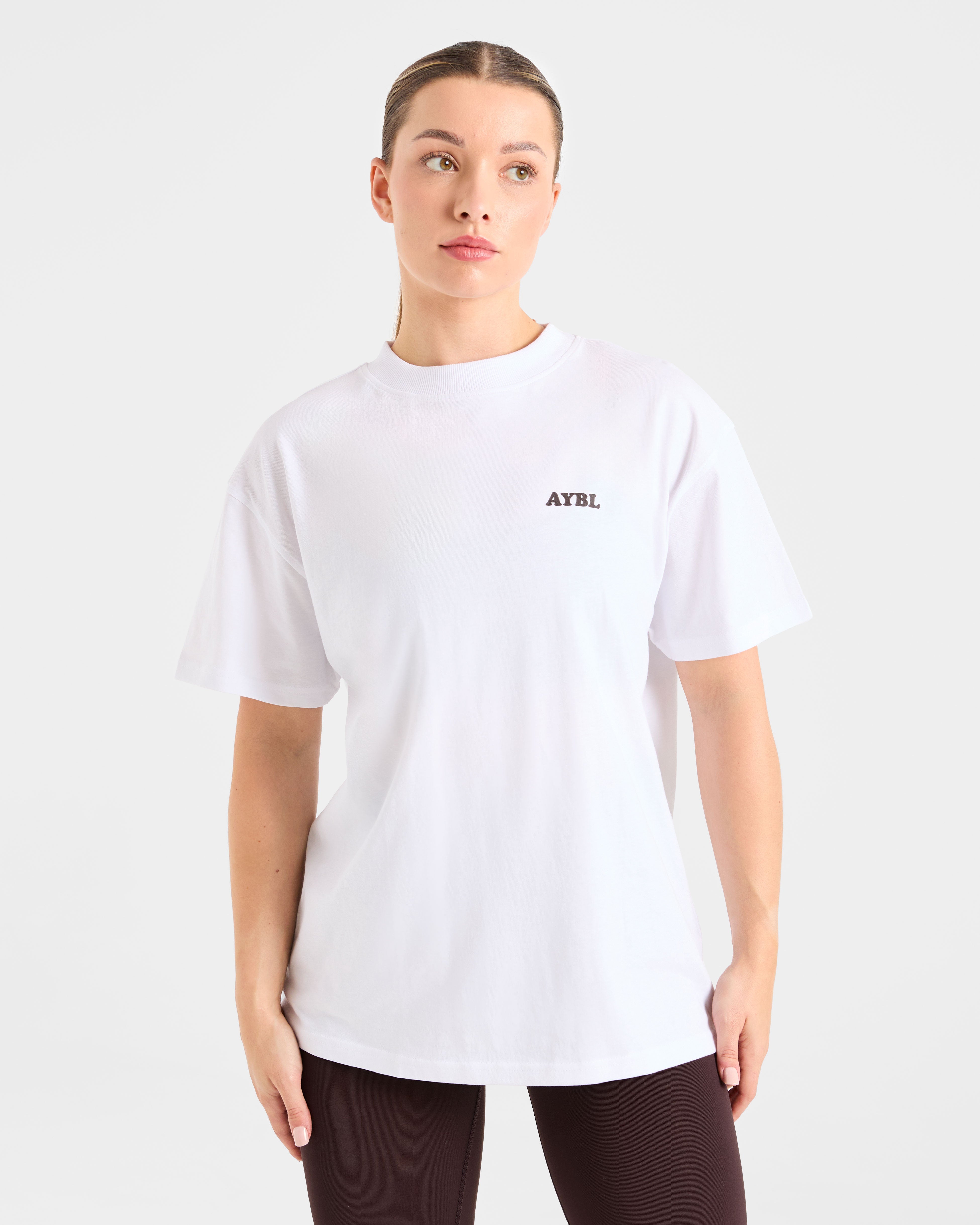 Sports Club Wavy Oversized T Shirt - White/Cocoa Brown