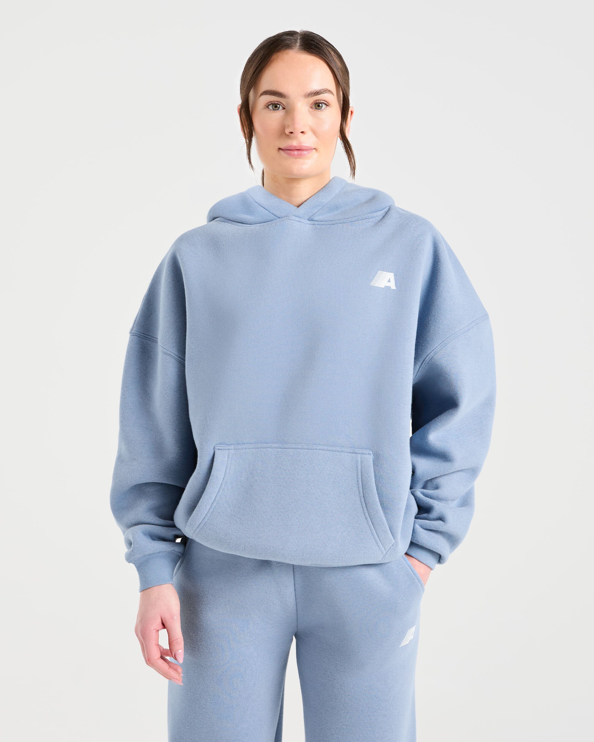 Retro Athletics Oversized Hoodie - Vintage Blue