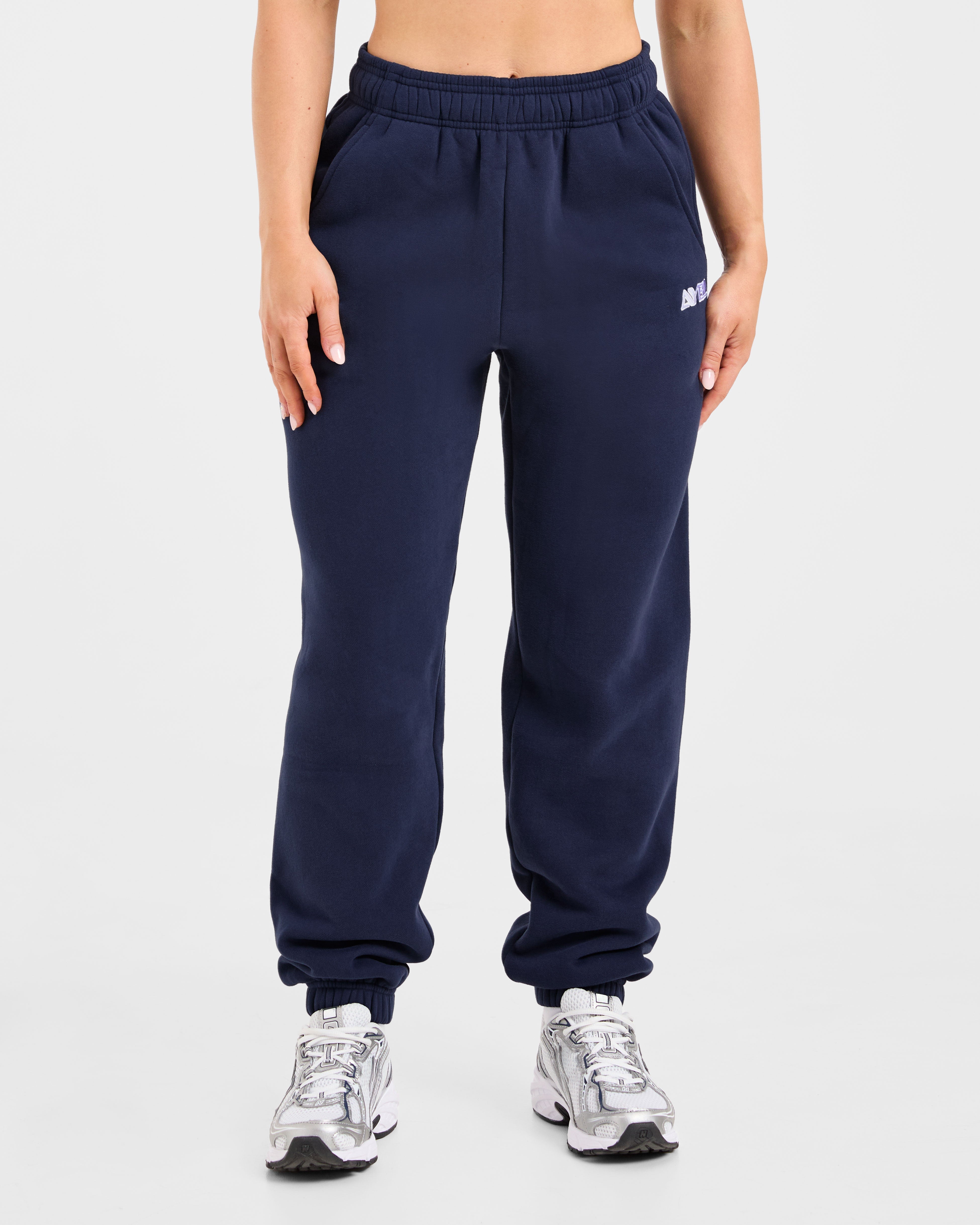 Retro Embroidered Oversized Joggers - Navy
