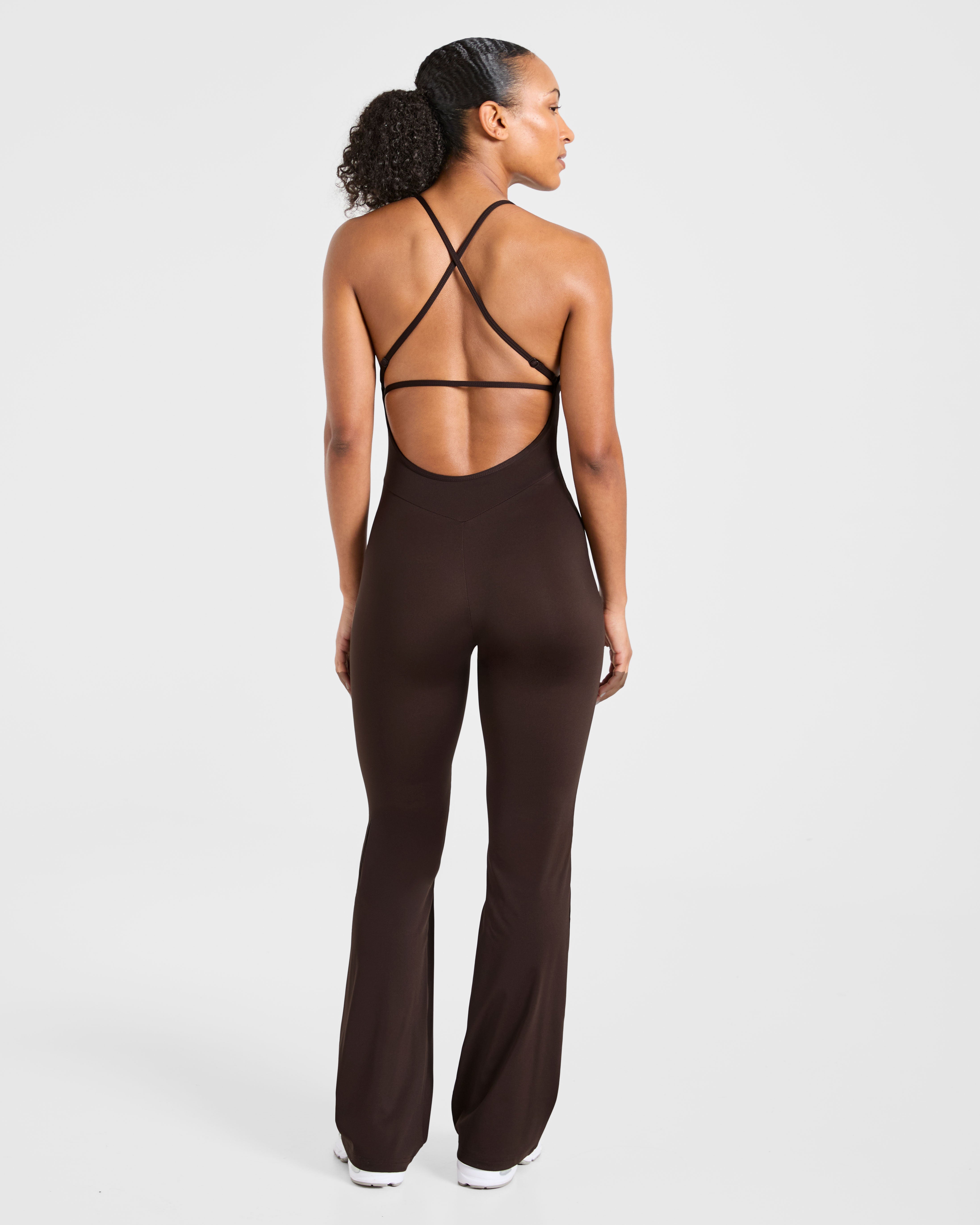 Sculpt Backless Flared All In One - Deep Cocoa Brown