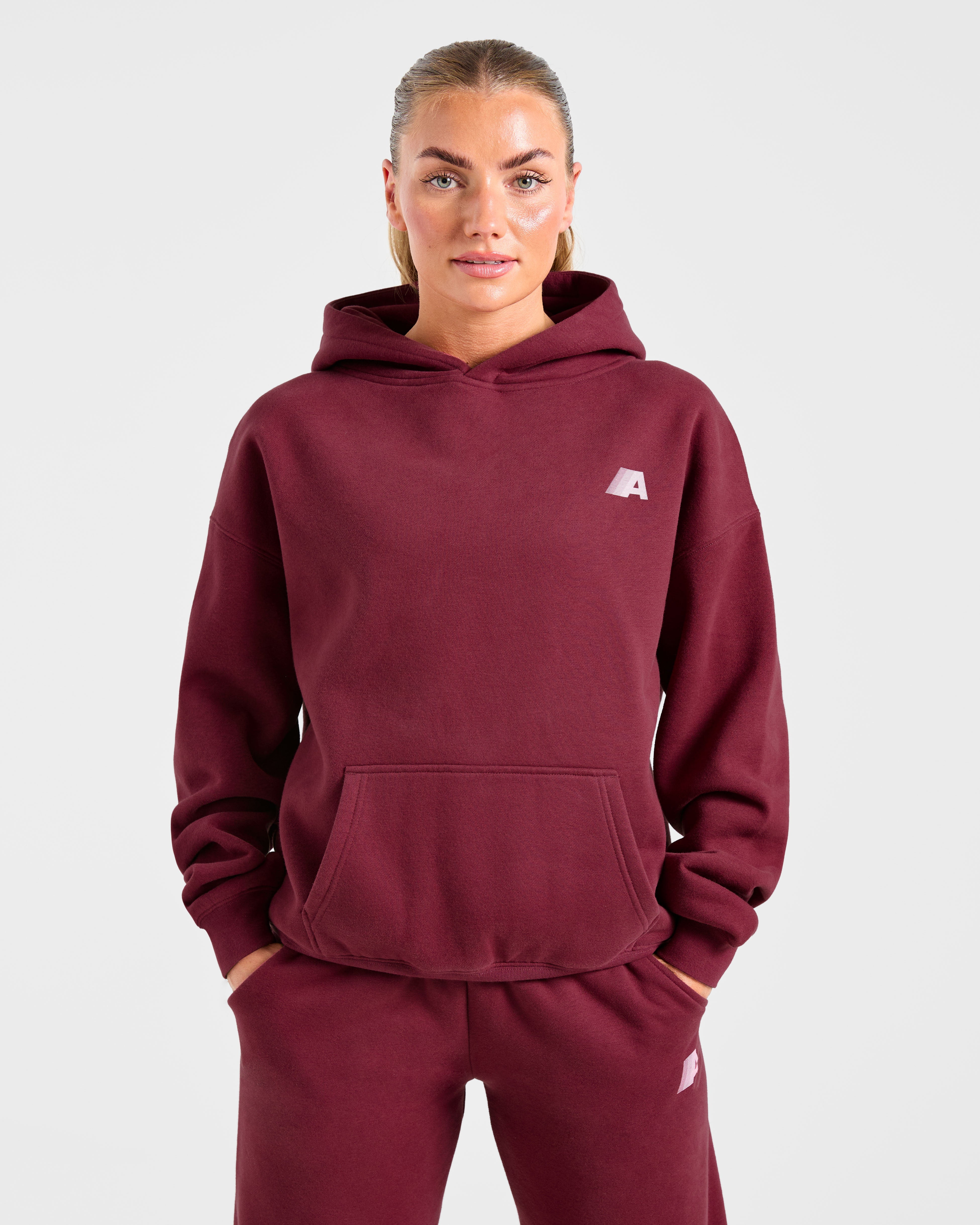 Retro Athletics Oversized Hoodie - Deep Raspberry/Pink