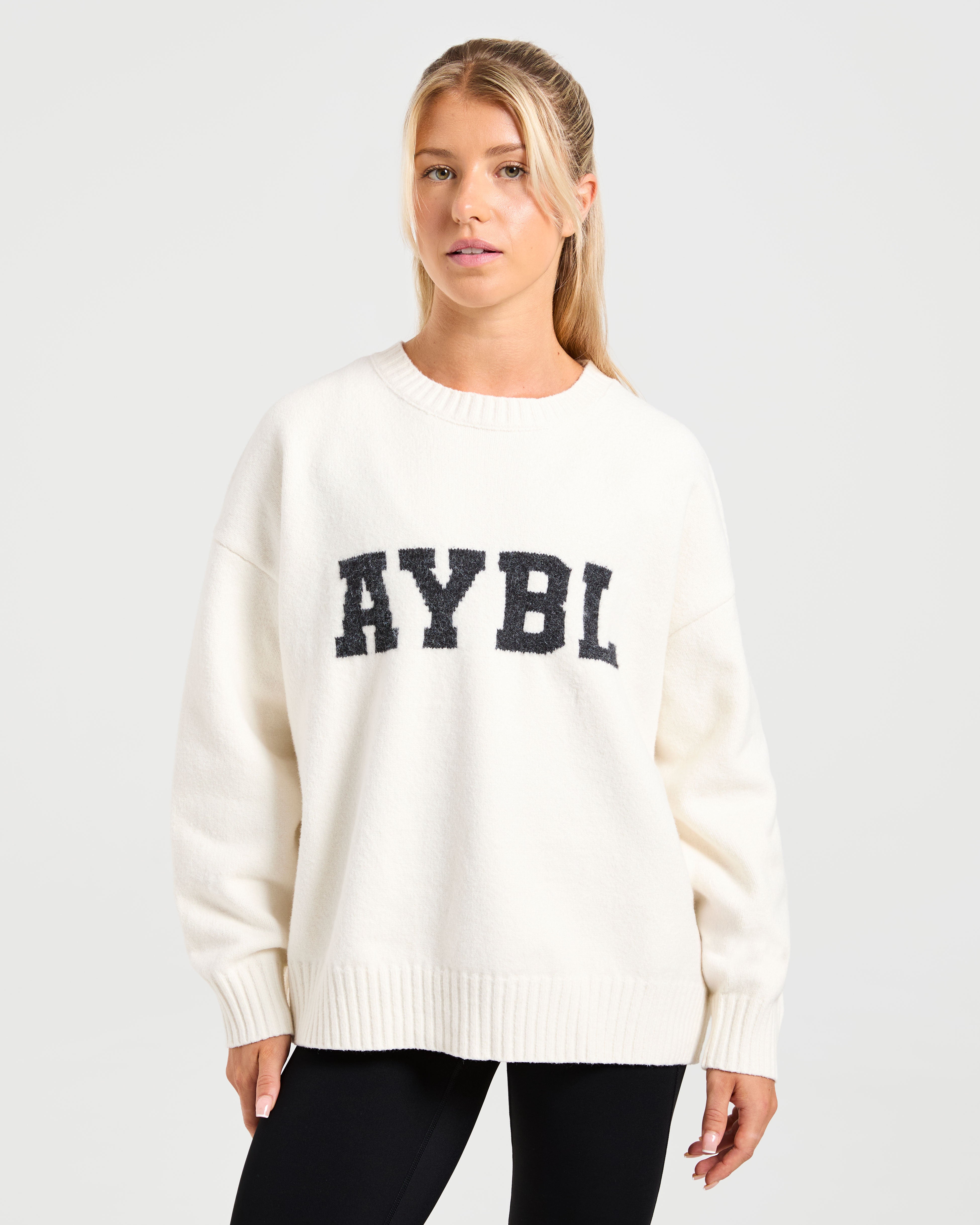 Varsity Oversized Knitted Sweater - Off White