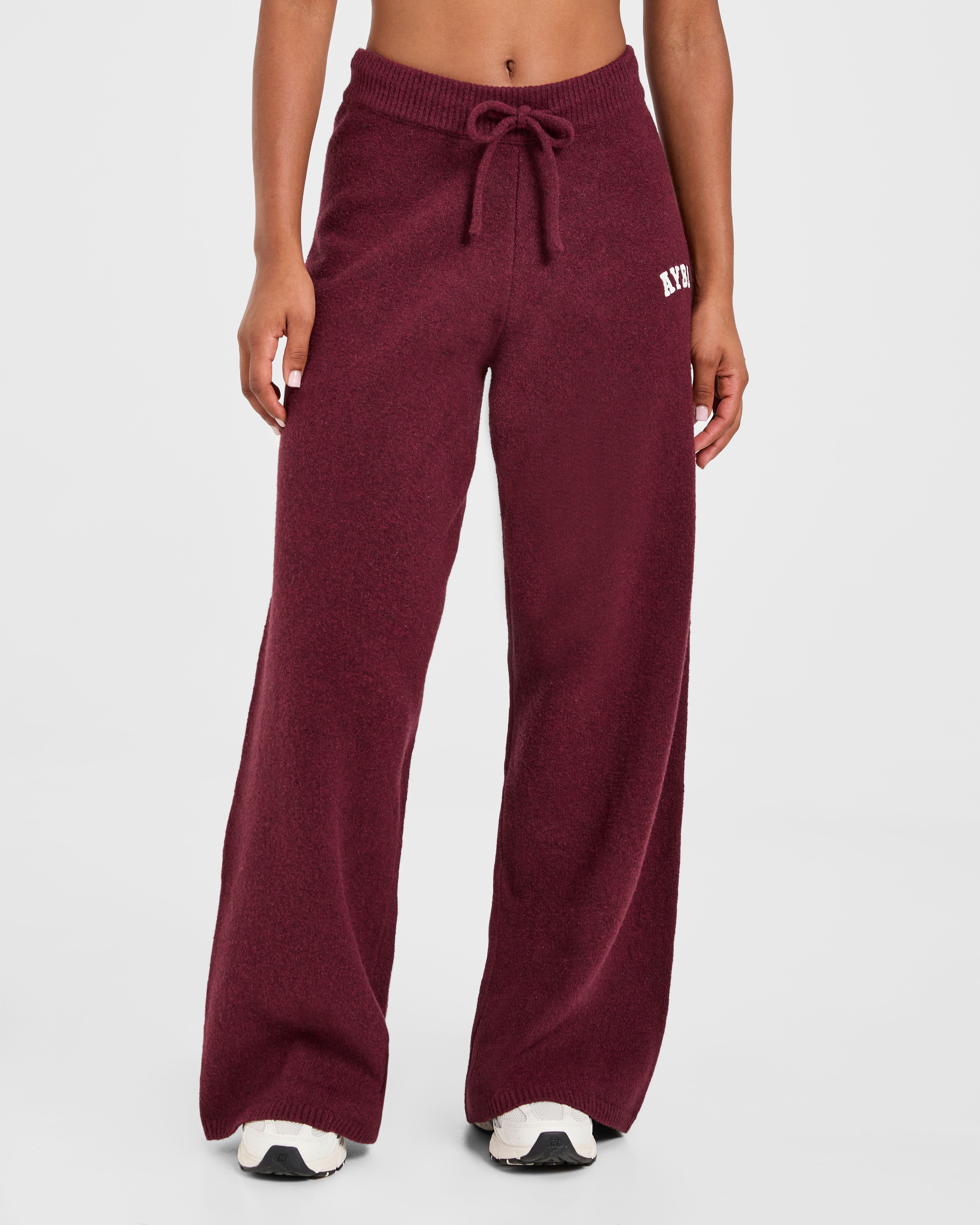 Varsity Oversized Knitted Joggers - Burgundy