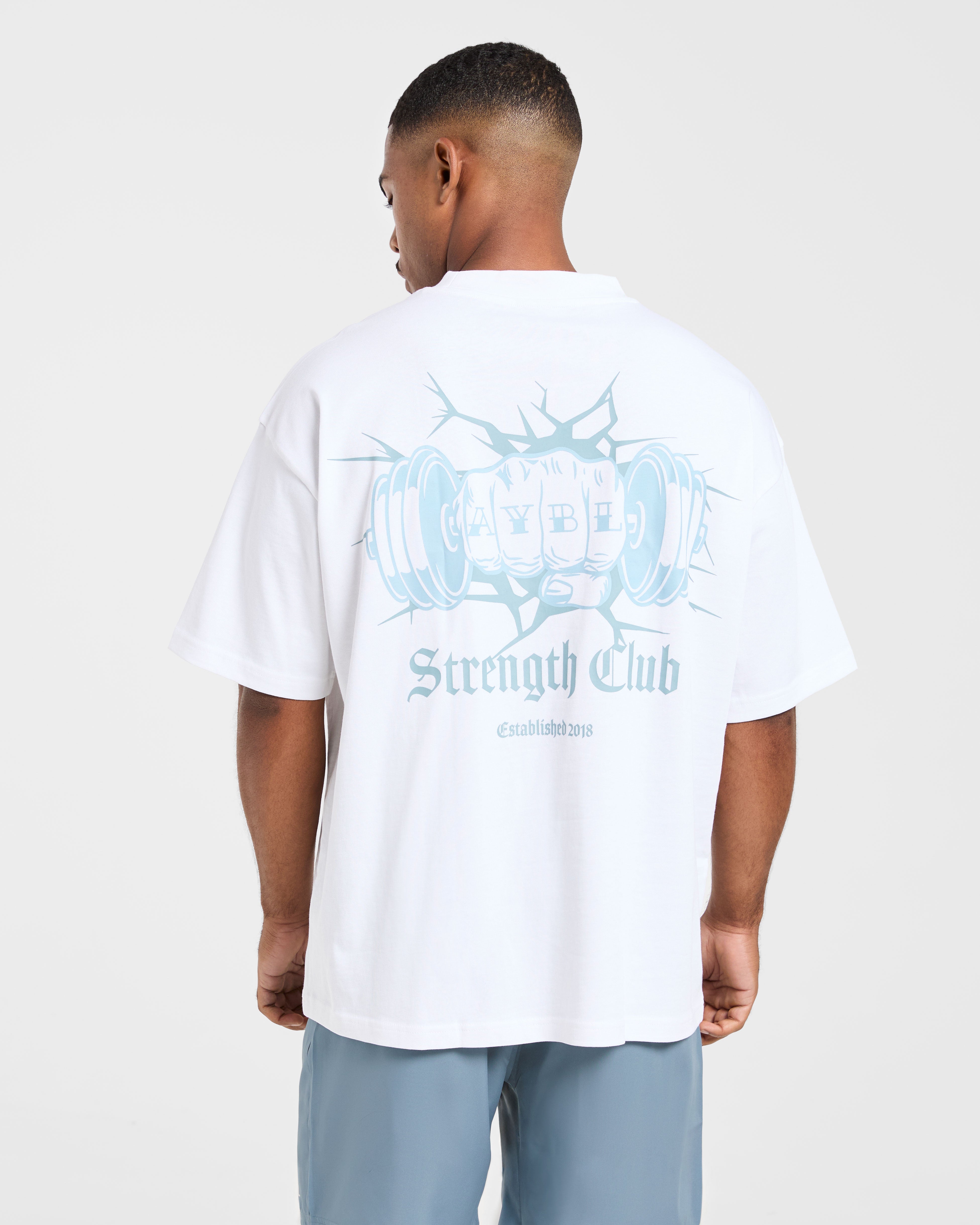 AYBL Strength Club Oversized T Shirt - White/Blue