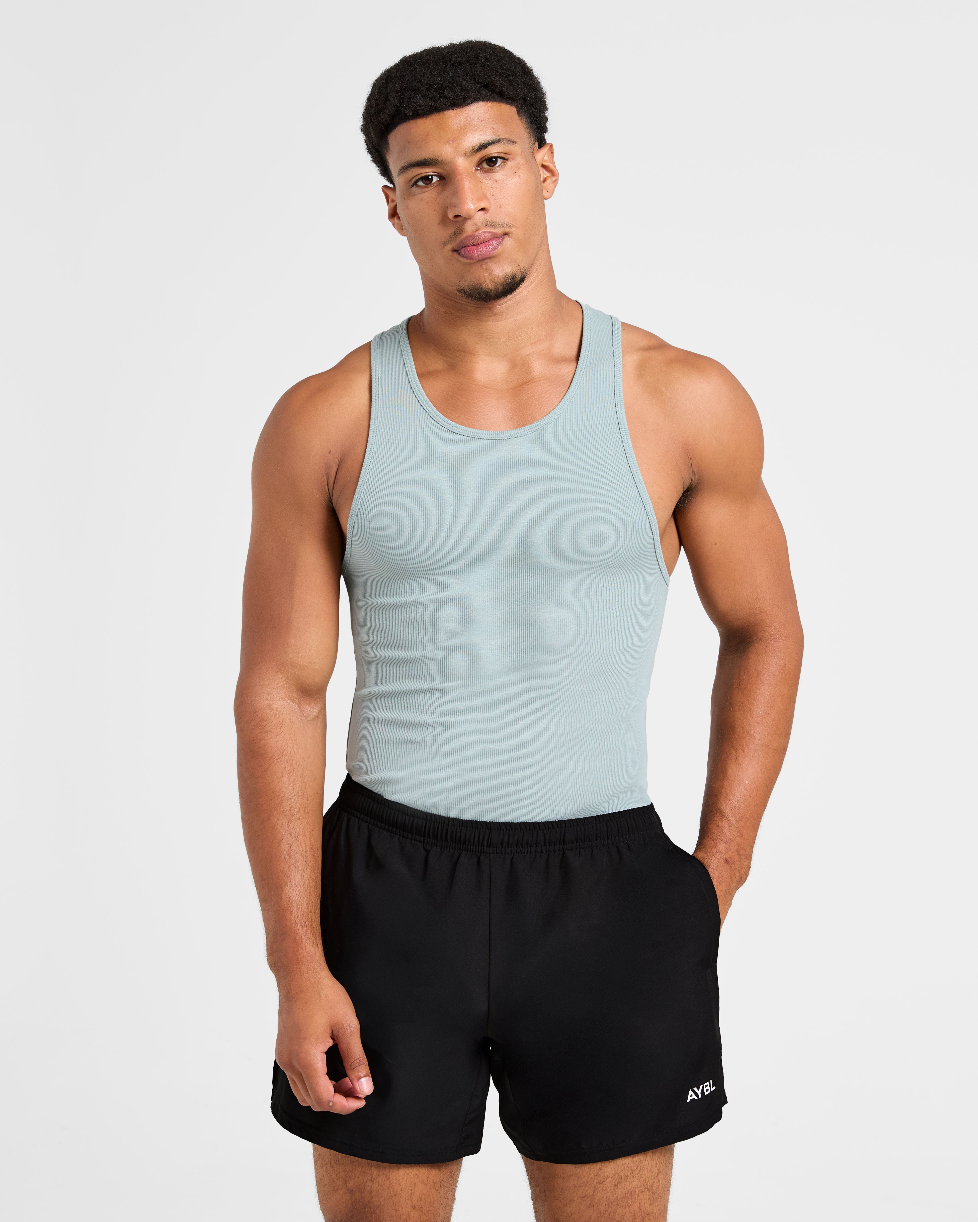 Muscle Ribbed Tank - Stone Blue