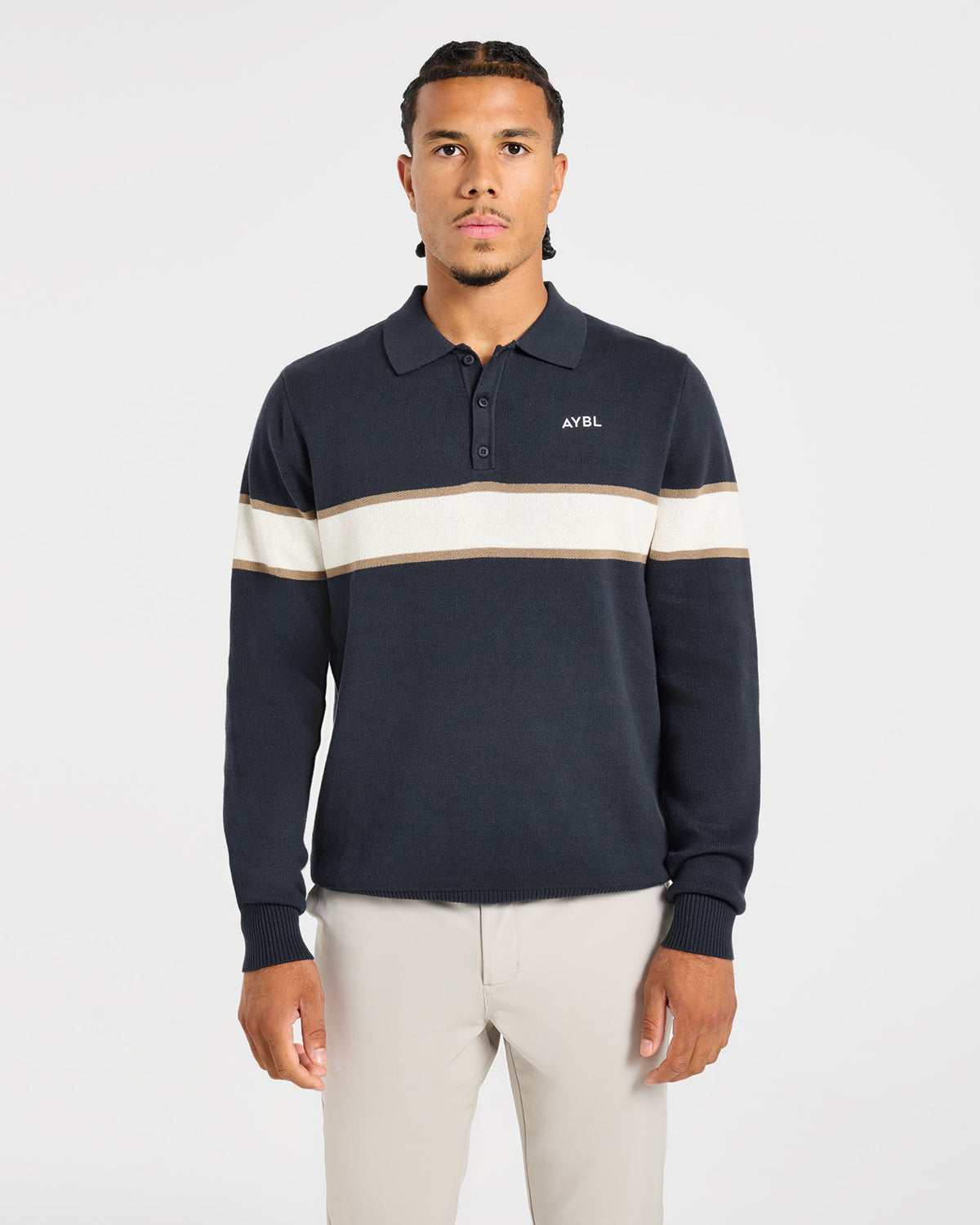 Golf Knitted Stripe Pullover - Navy