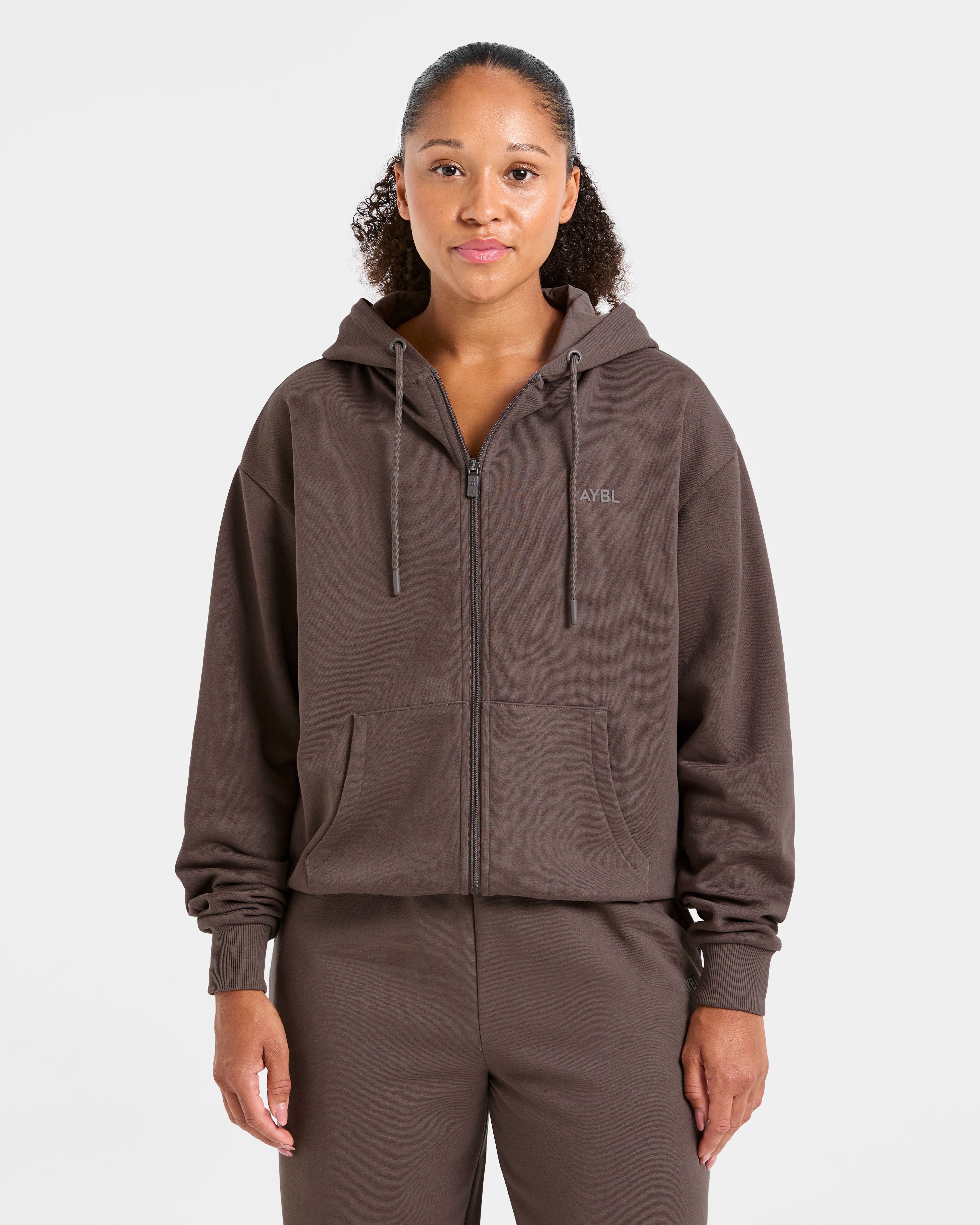 Lifestyle Oversized Zip Up Hoodie - Umber Brown