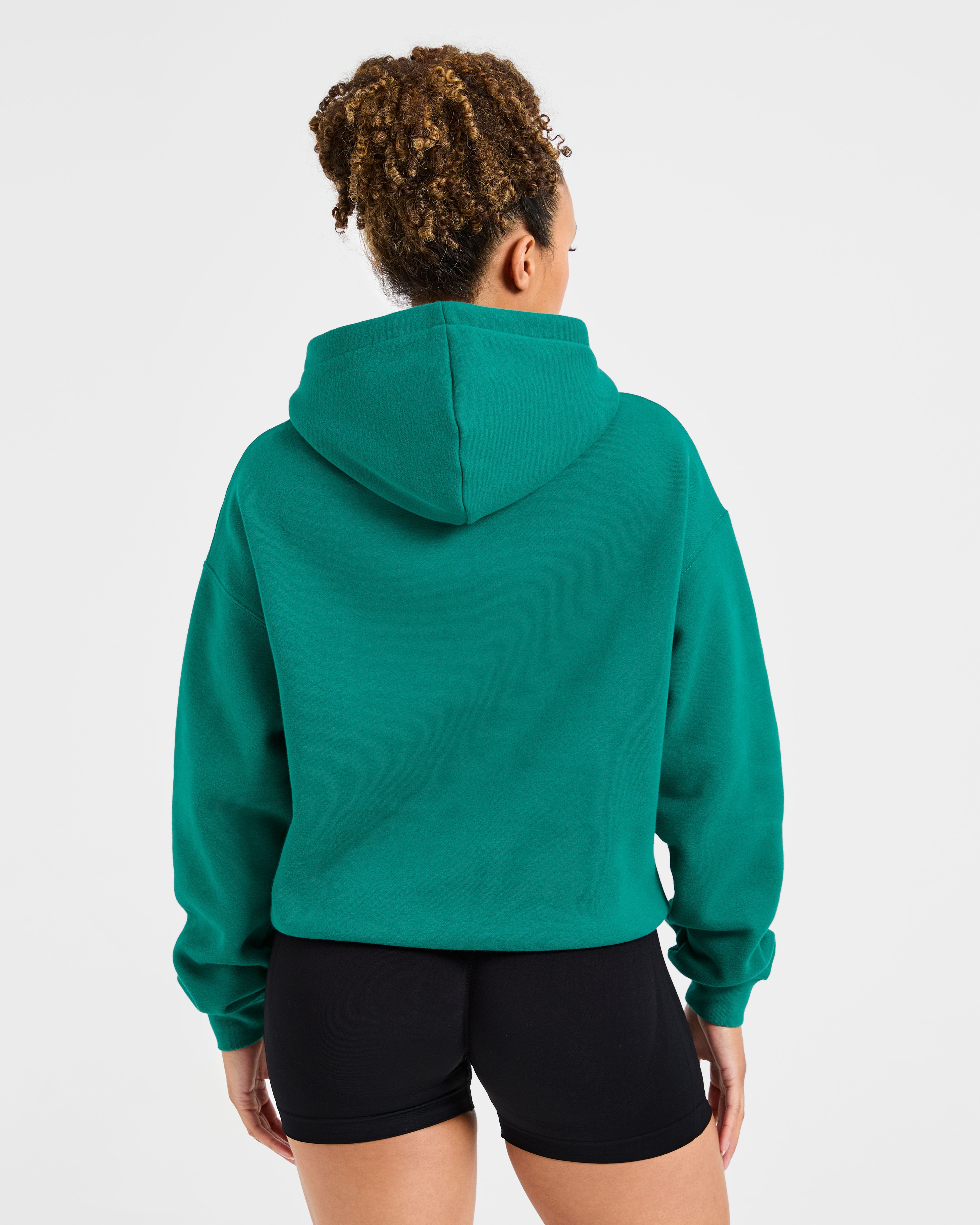 Script Embroidered Oversized Hoodie - Sports Green