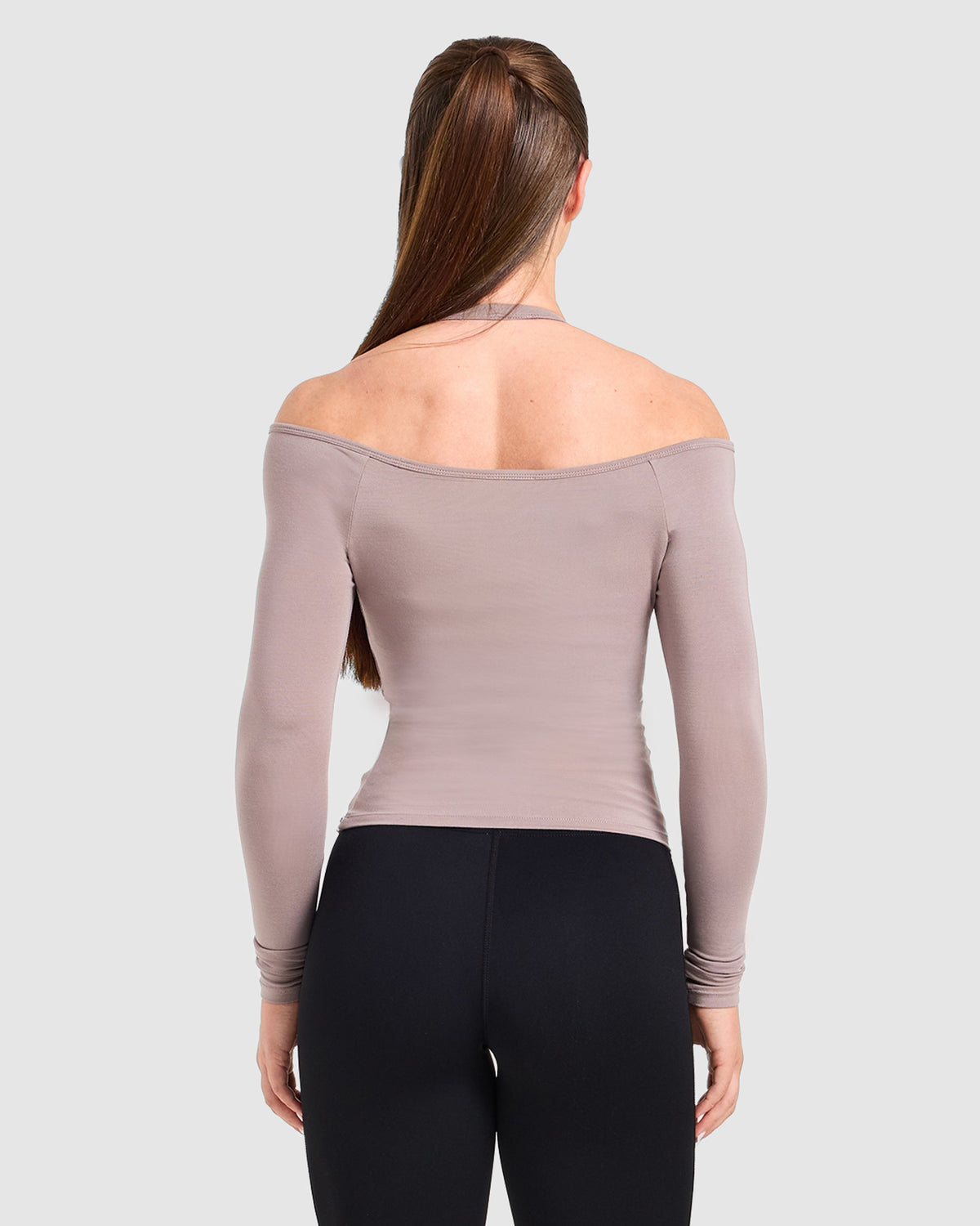 Ease Off The Shoulder Top - Warm Taupe