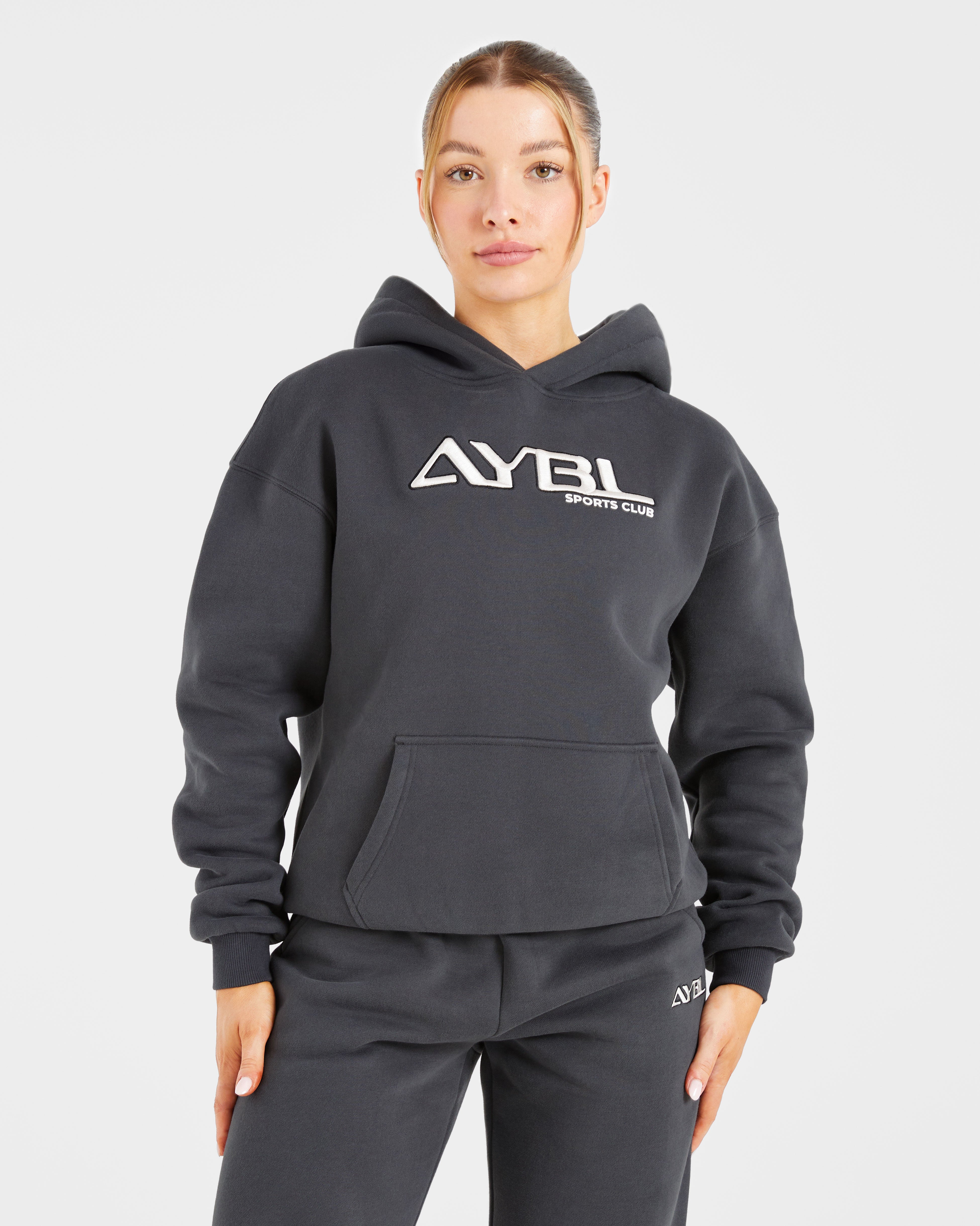 Retro Embroidered Oversized Hoodie - Charcoal