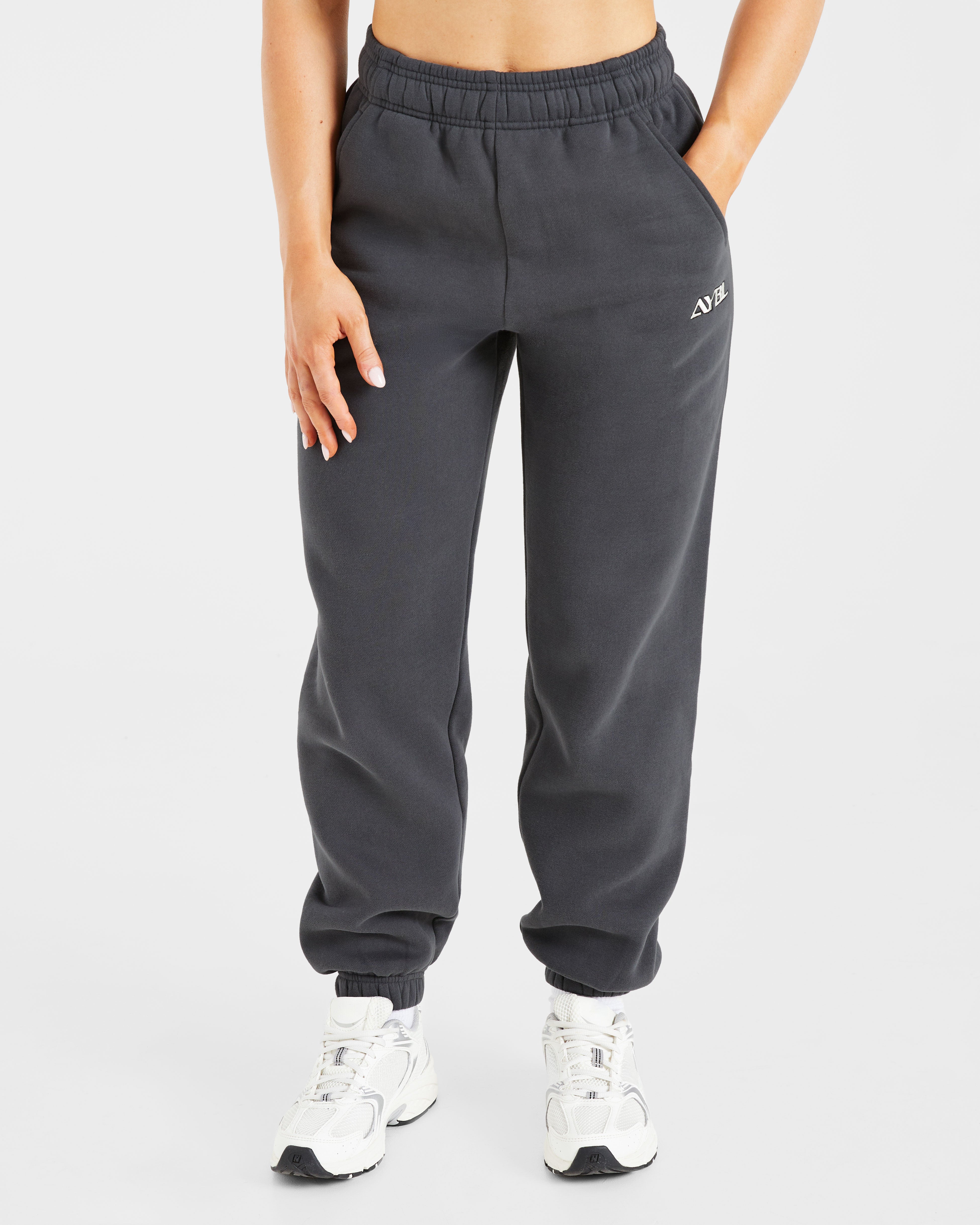 Retro Embroidered Oversized Joggers - Charcoal