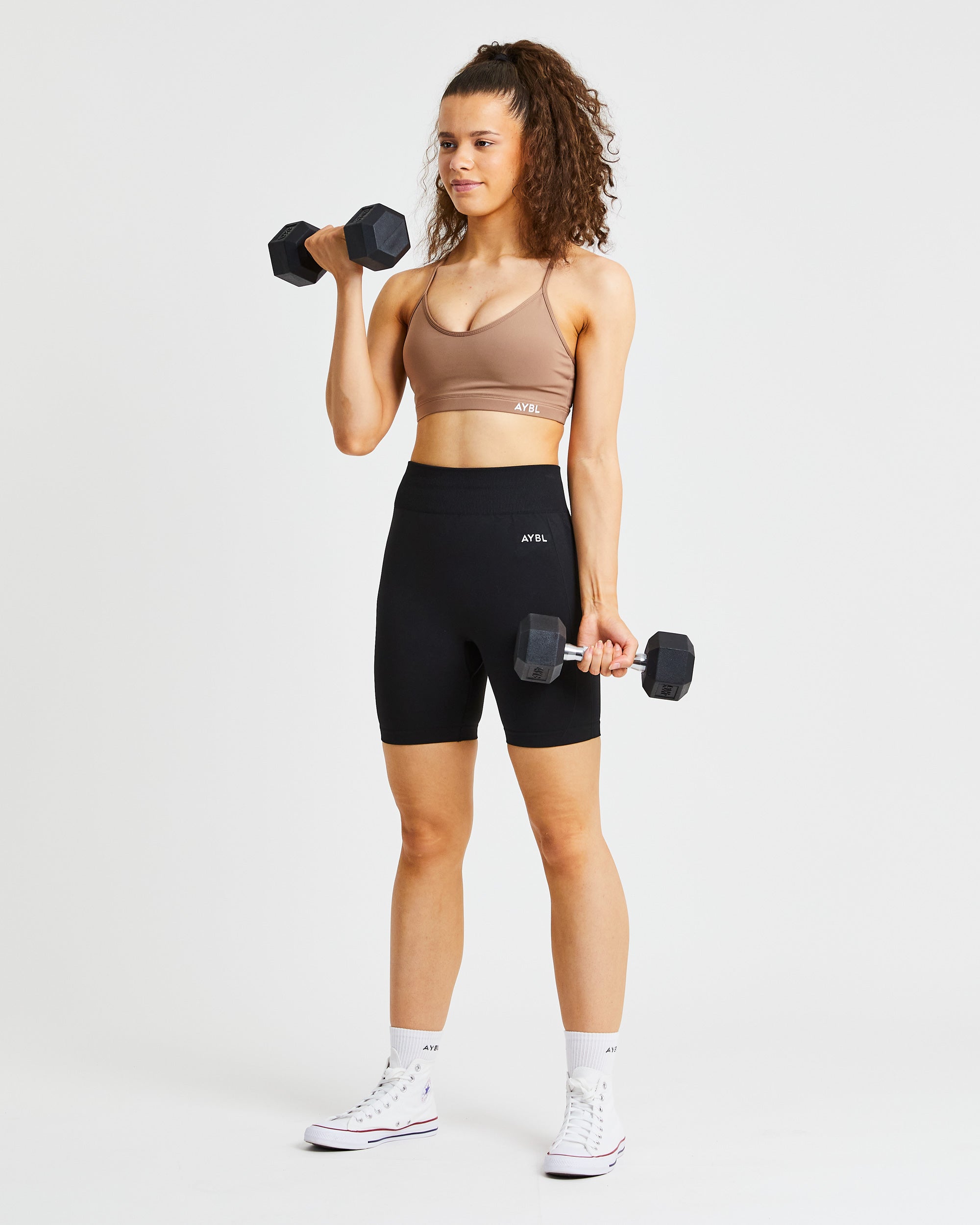 Essential V Neck Sports Bra - Brown