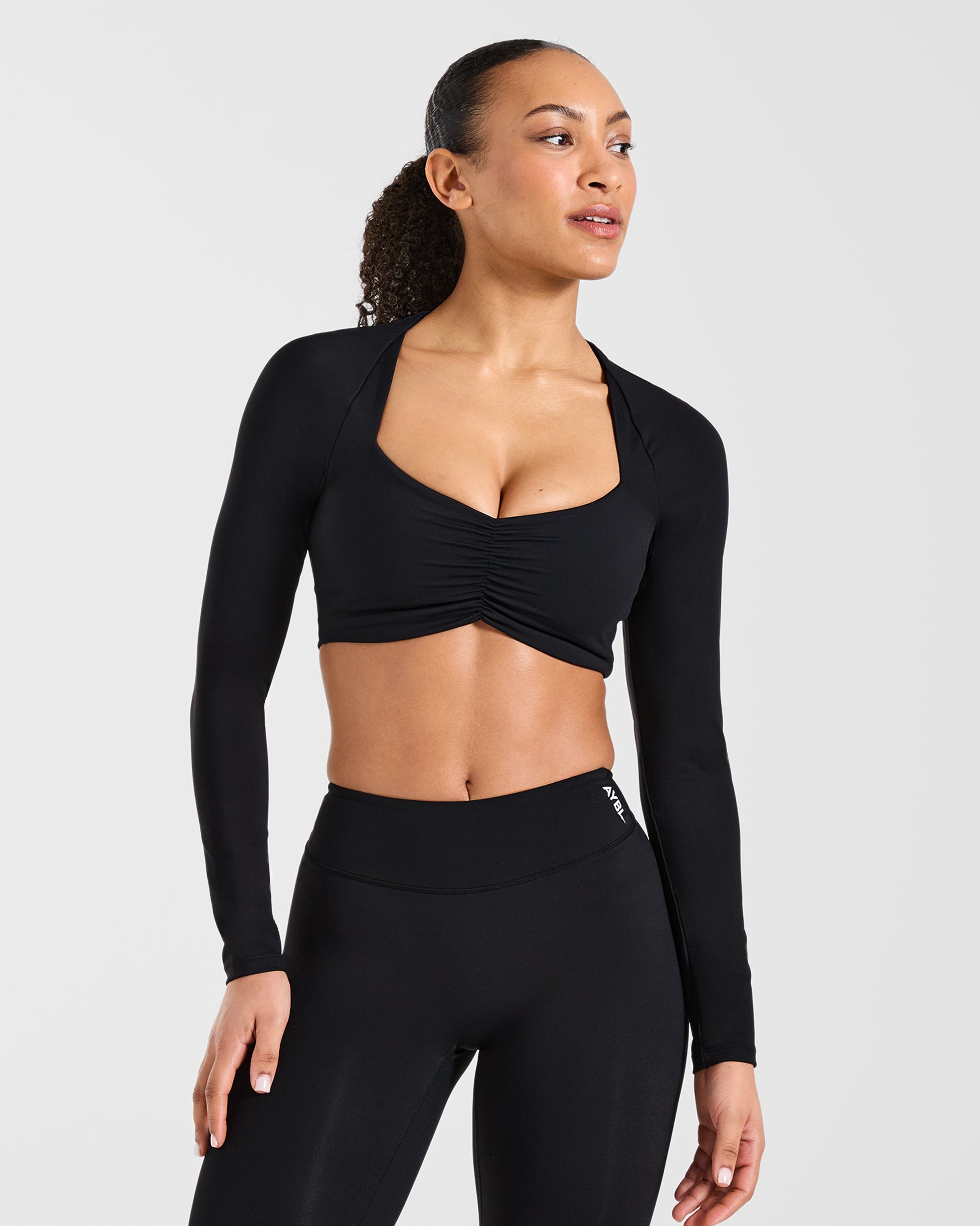 Physique Long Sleeve Crop Top - Black