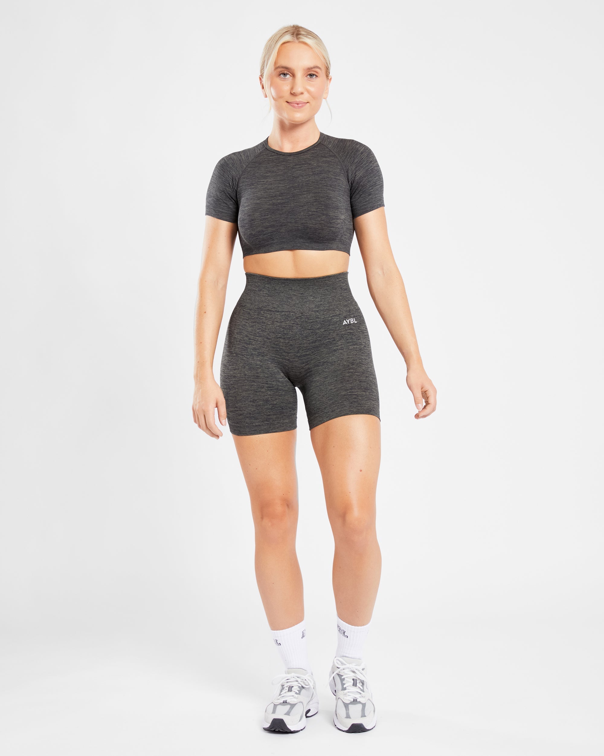 Revive Seamless Crop Top - Black Marl