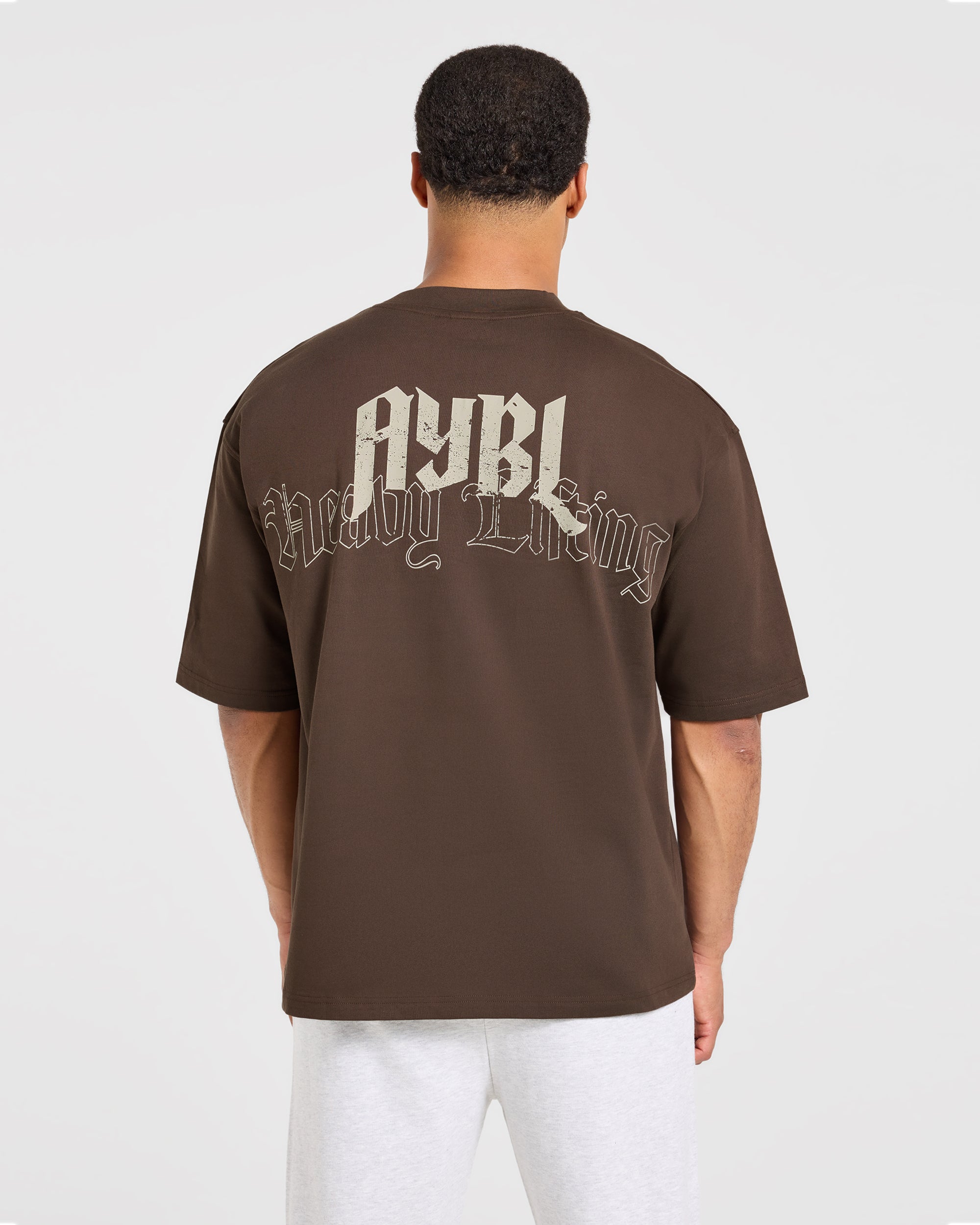 Heavy Lifting Gothic Oversized T Shirt - Brown/Cream