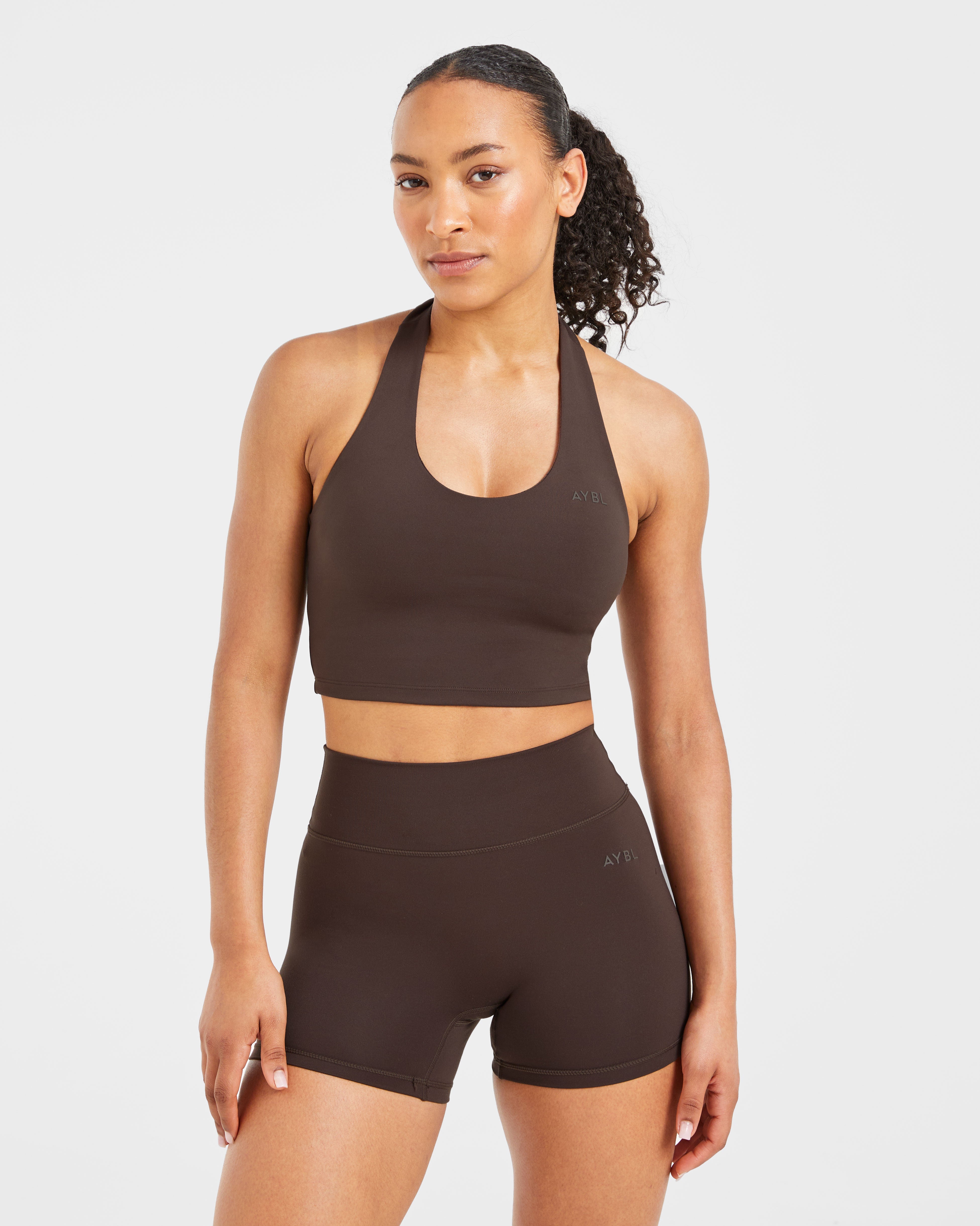 Staple Halterneck Crop Top - Coffee Brown