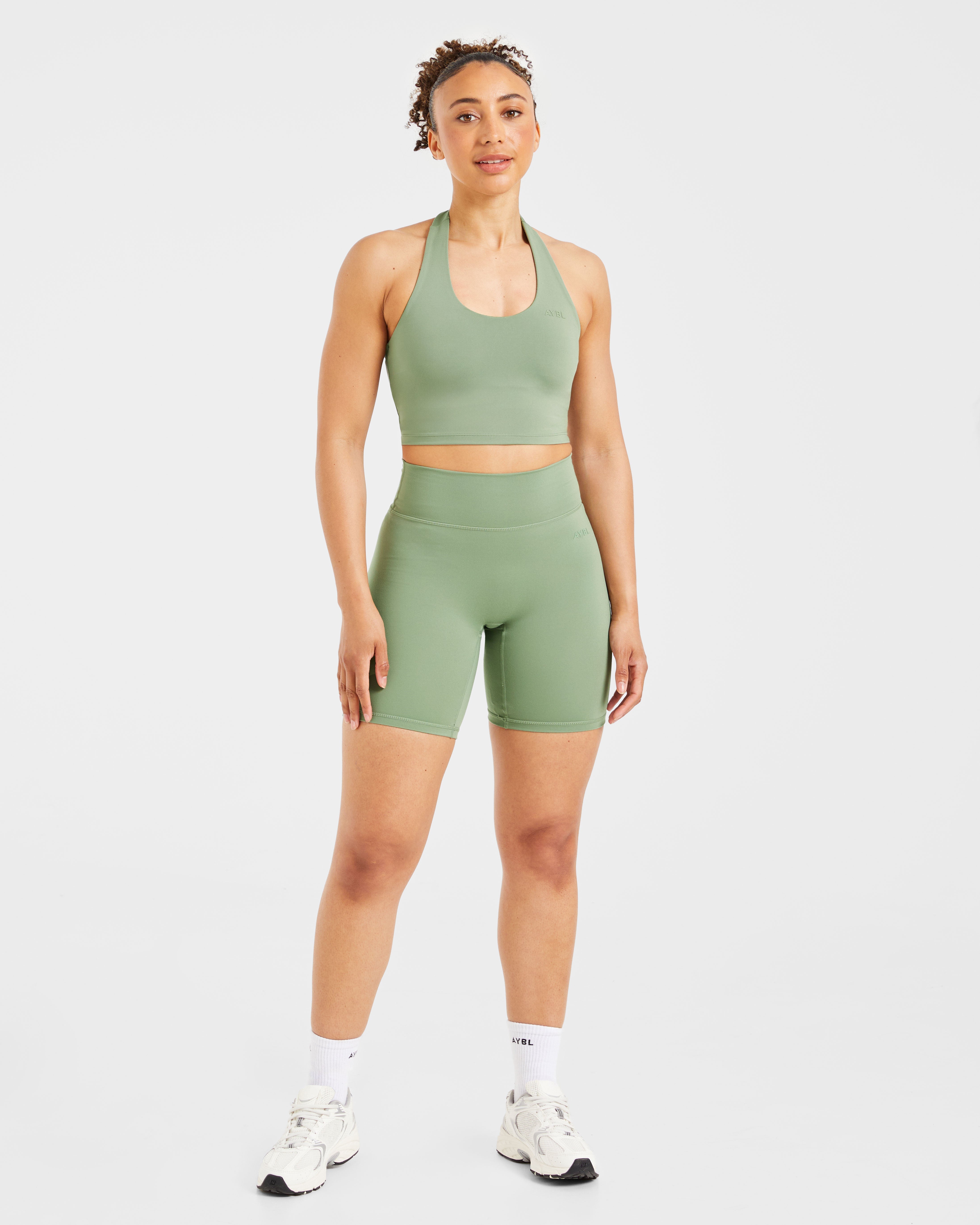 Staple Halterneck Crop Top - Olive Green