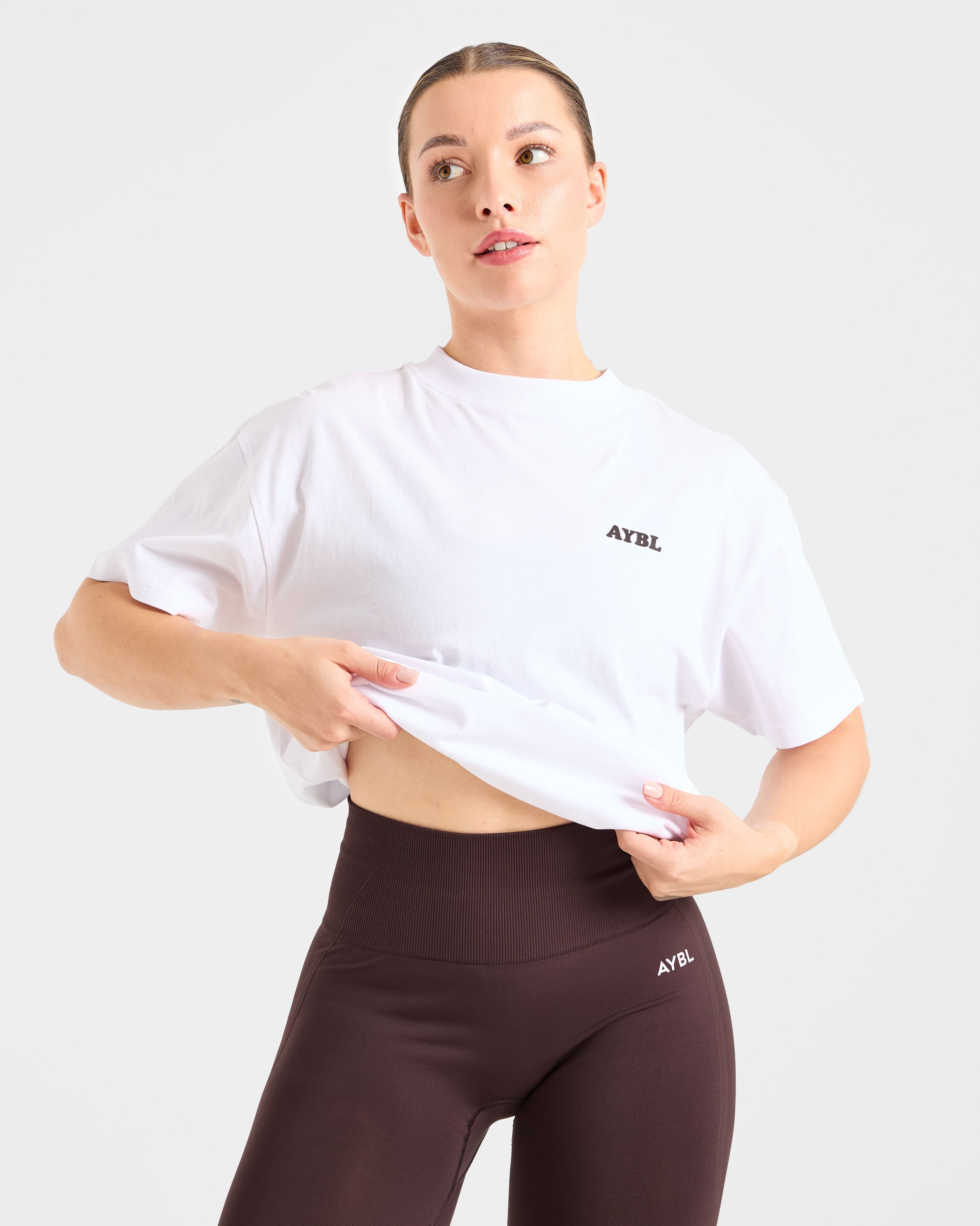 Sports Club Wavy Oversized T Shirt - White/Cocoa Brown