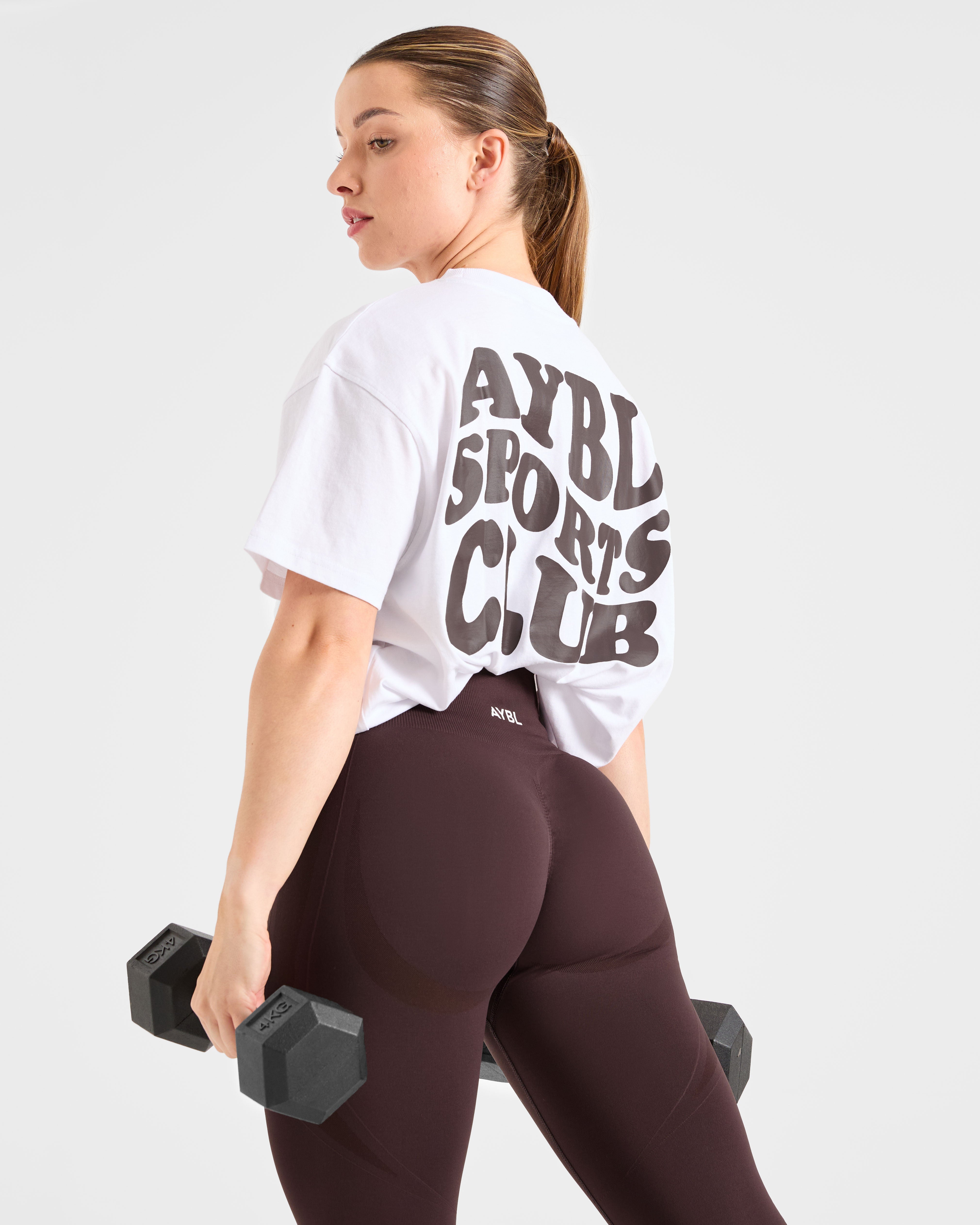 Sports Club Wavy Oversized T Shirt - White/Cocoa Brown