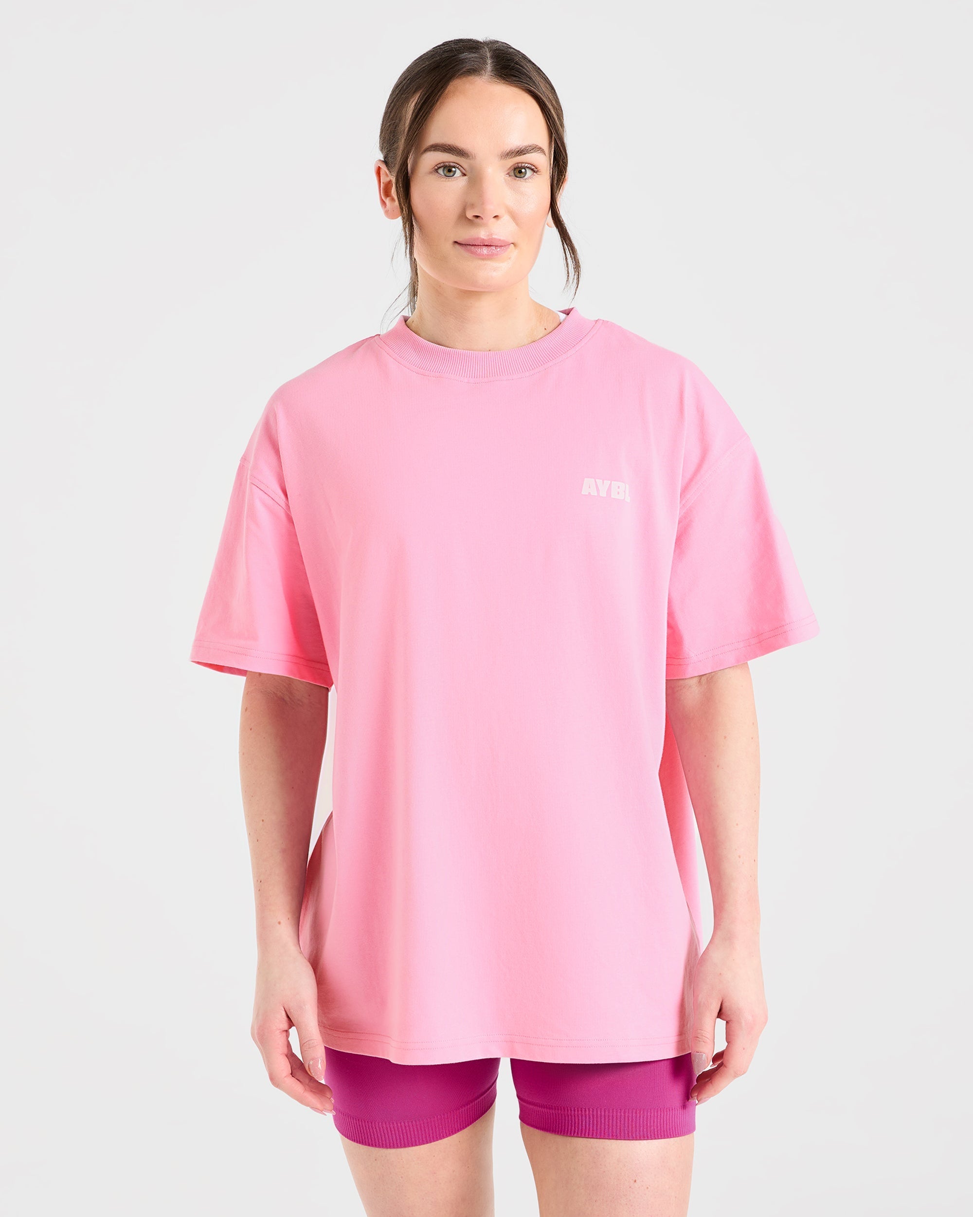 Focused Wavy Oversized T Shirt  - Pink/White