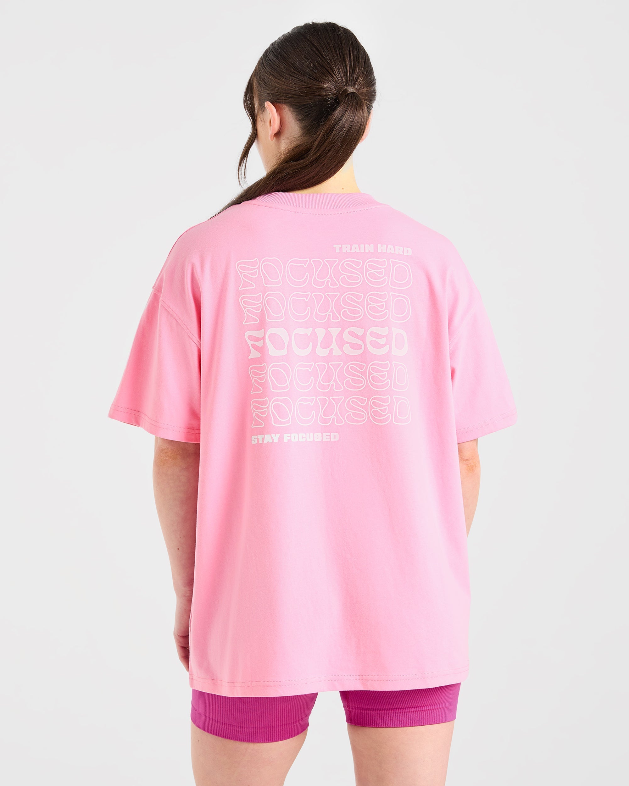 Focused Wavy Oversized T Shirt  - Pink/White