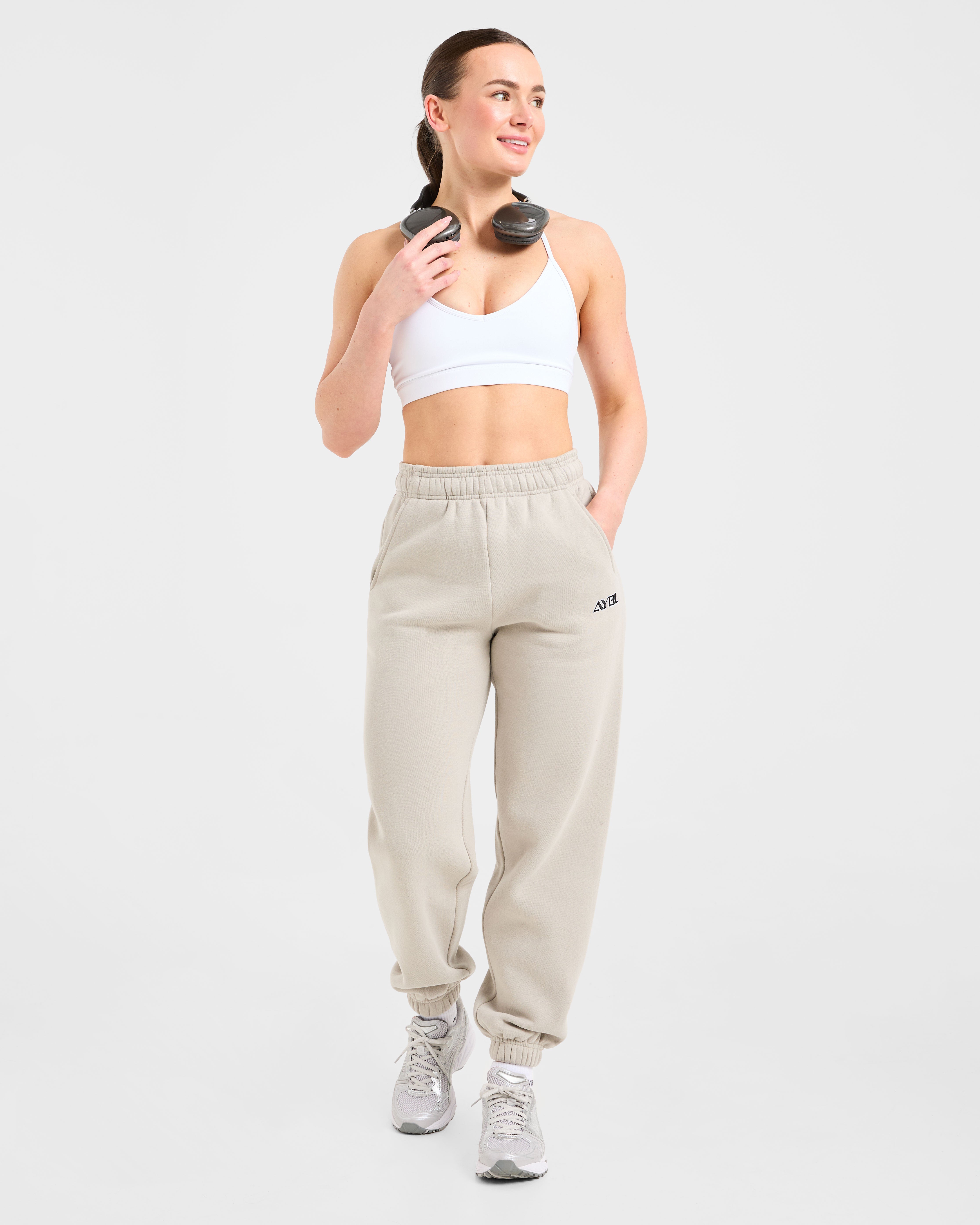 Retro Embroidered Oversized Joggers - Taupe Grey
