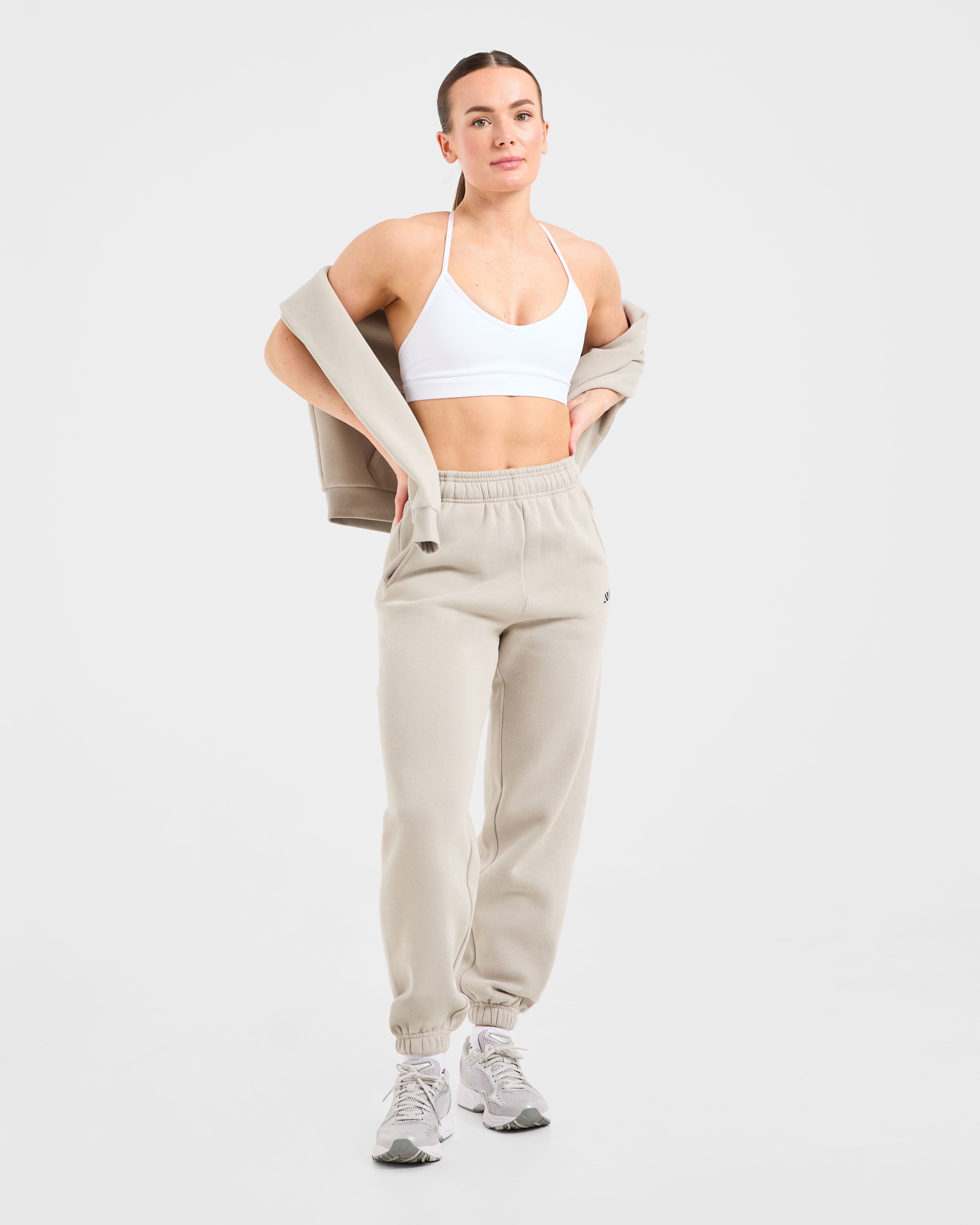 Retro Embroidered Oversized Joggers - Taupe Grey