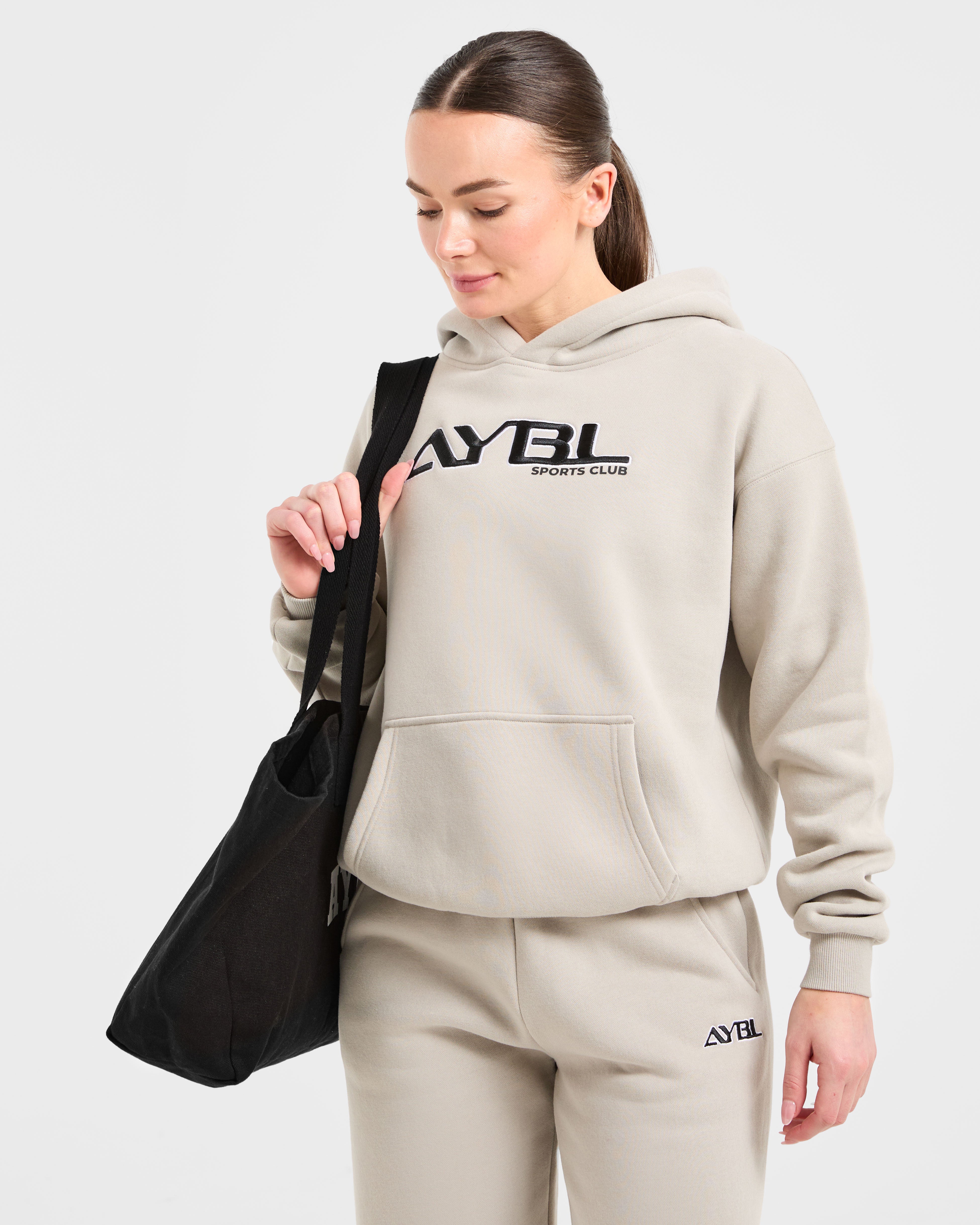 Retro Embroidered Oversized Hoodie - Taupe Grey