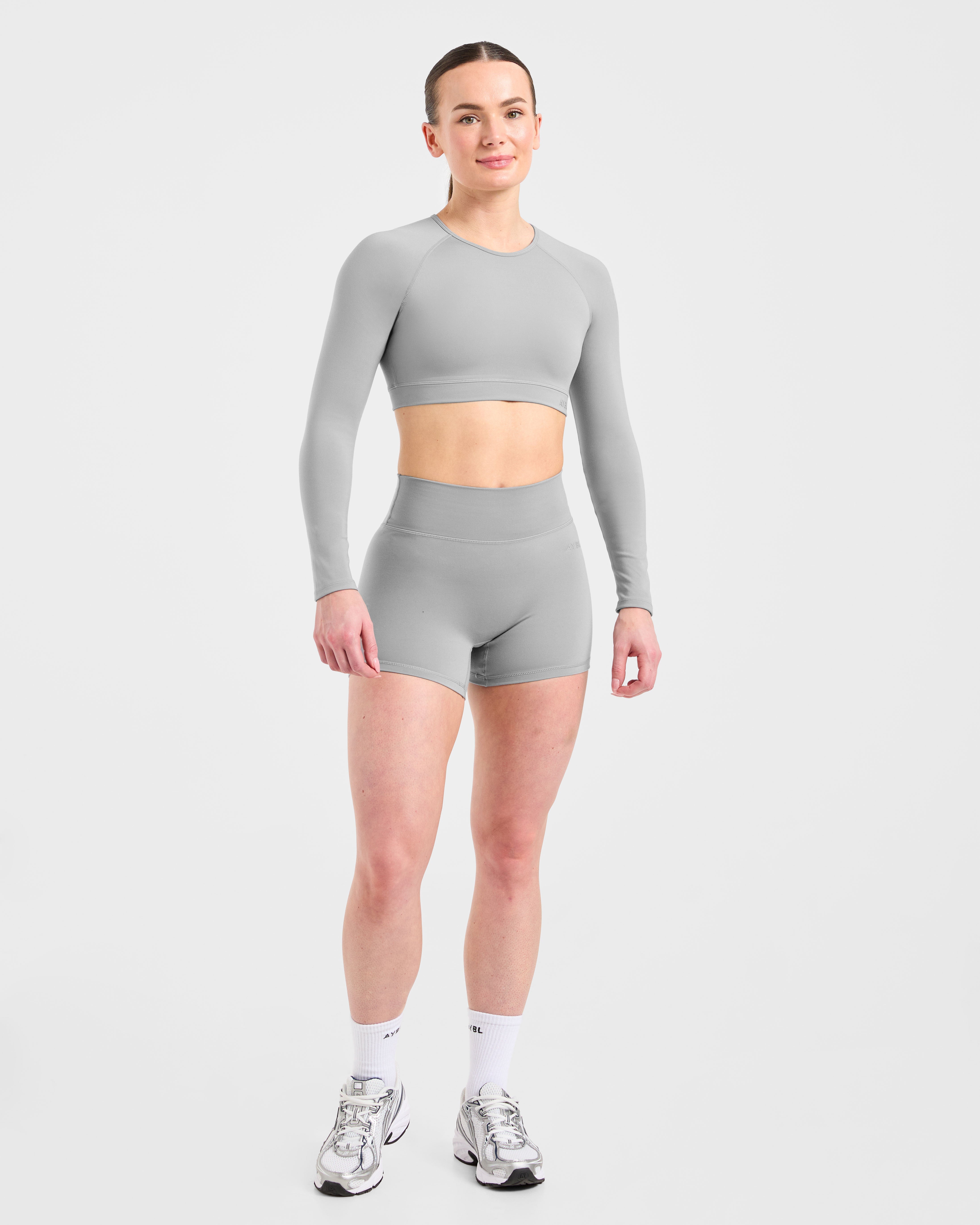 Staple Long Sleeve Crop Top - Grey