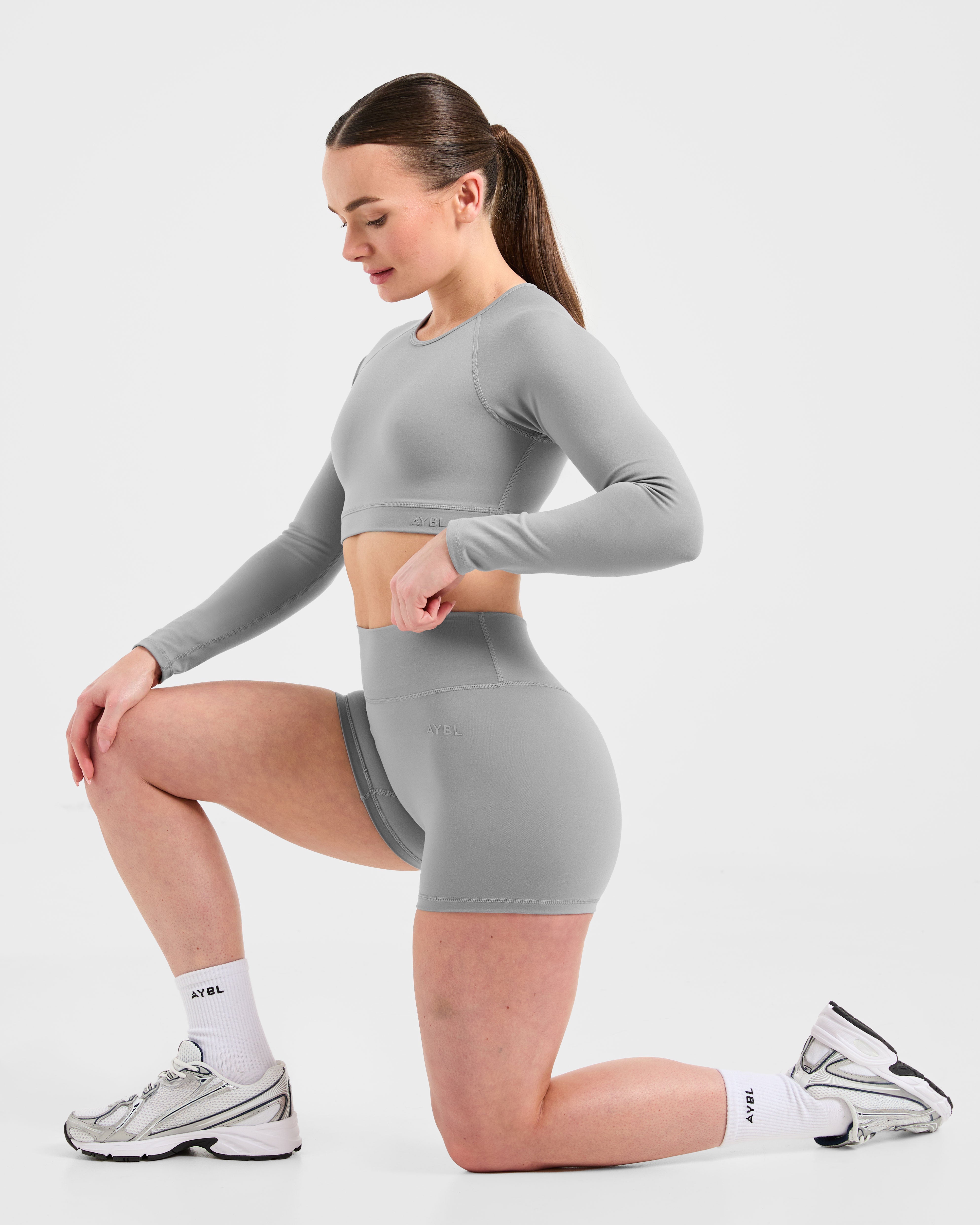 Staple Long Sleeve Crop Top - Grey