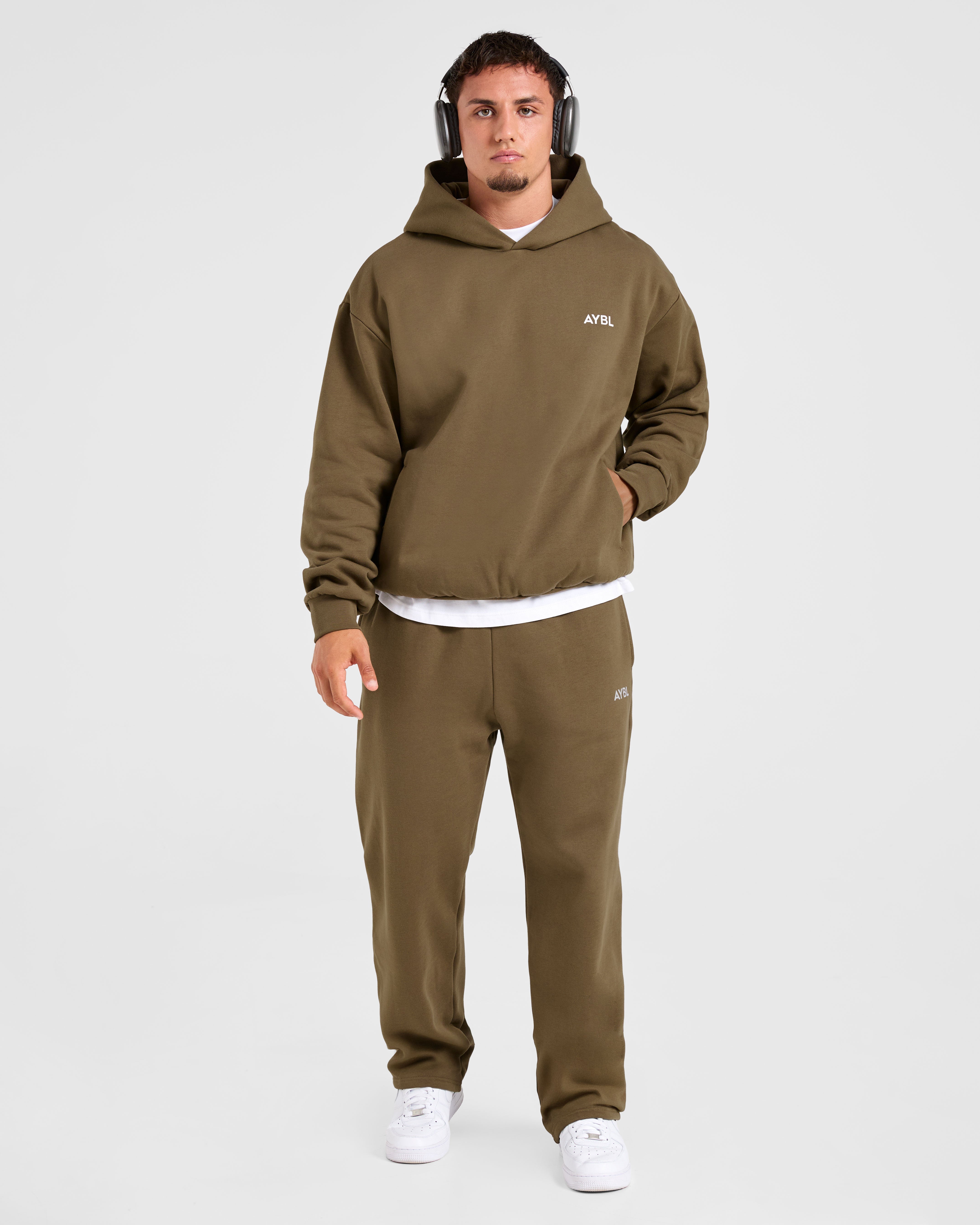 Essential Oversized Straight Leg Joggers- Olive Green