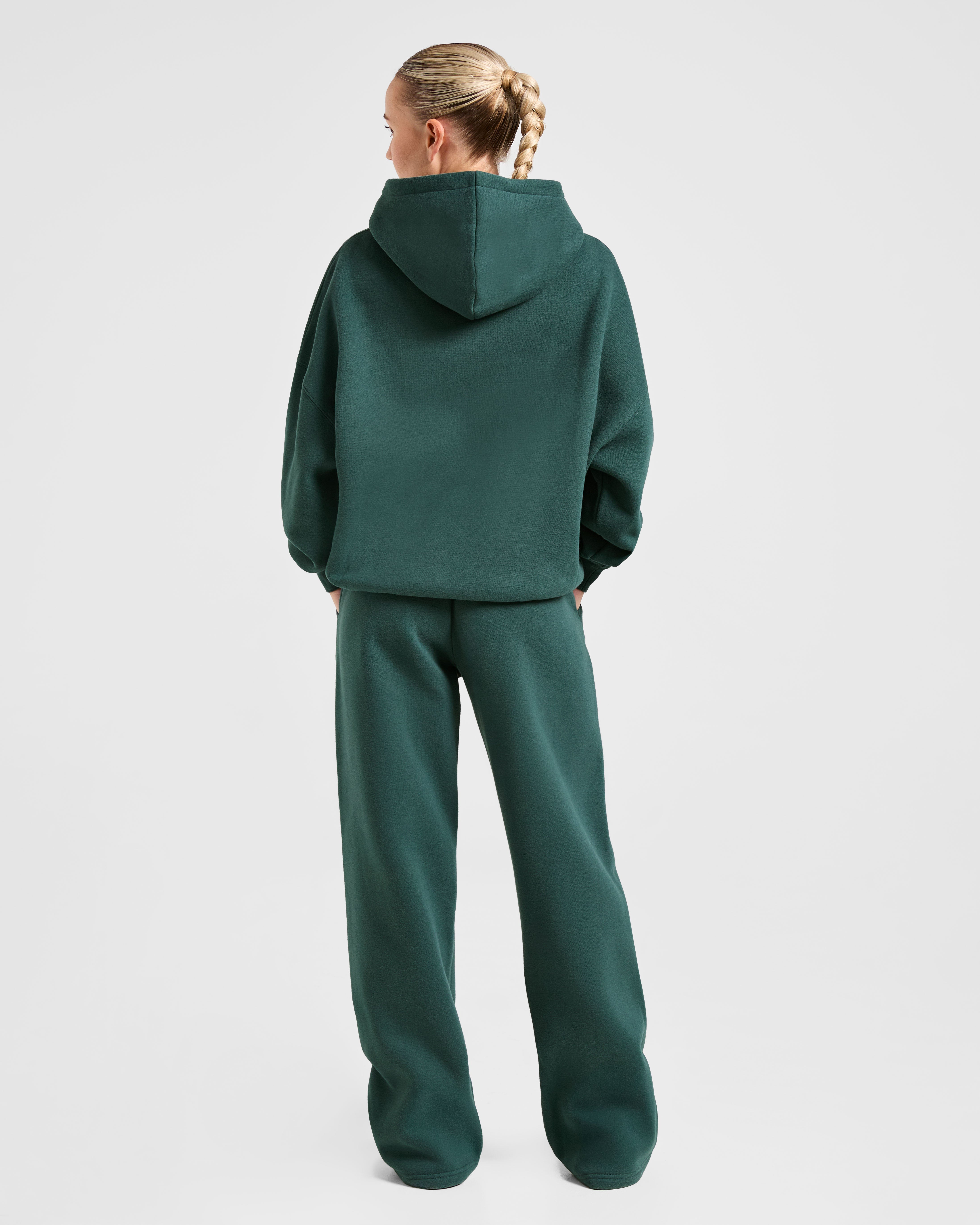 Classic Plush Oversized Straight Leg Joggers - Pine Green