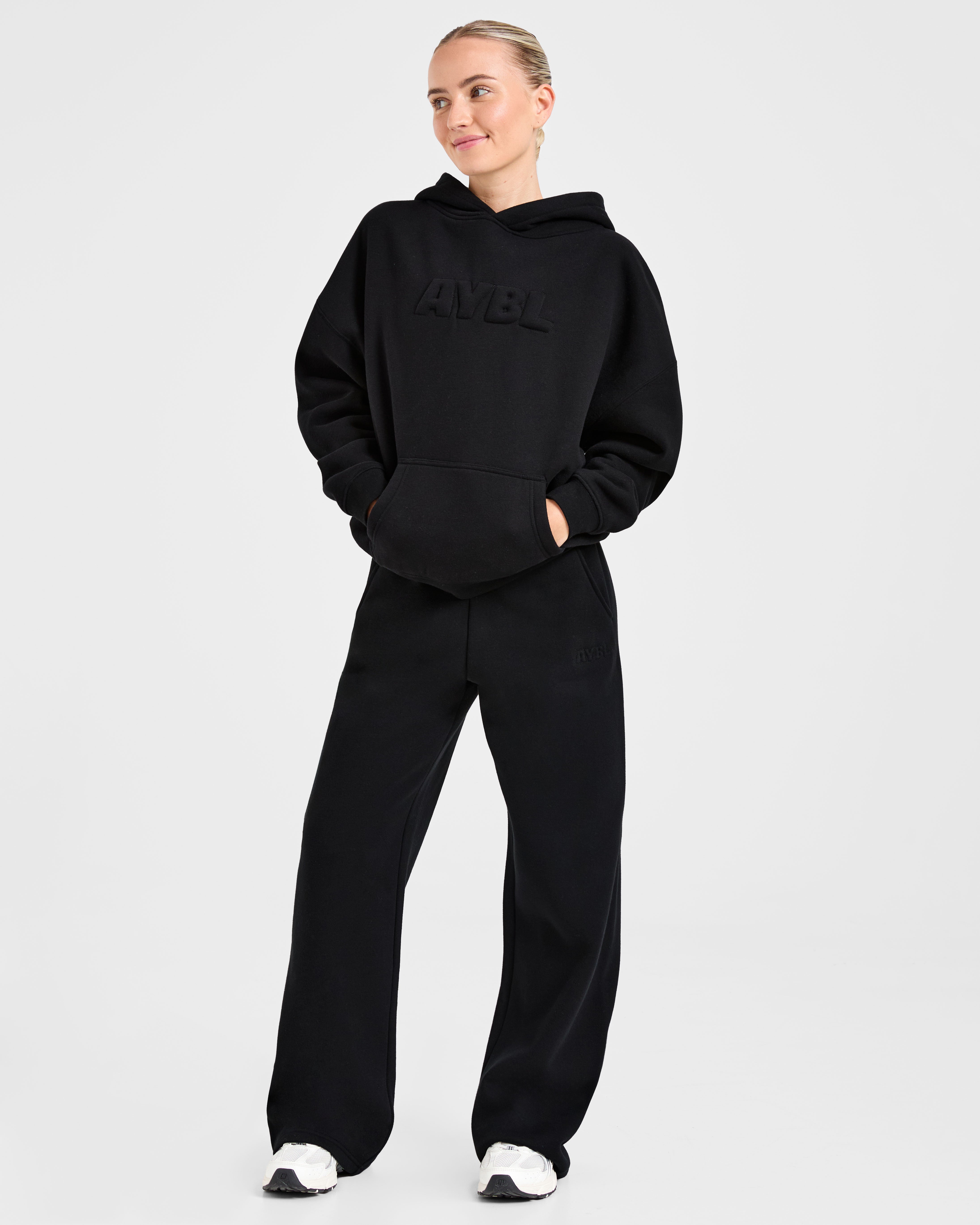 Classic Plush Oversized Straight Leg Joggers - Black