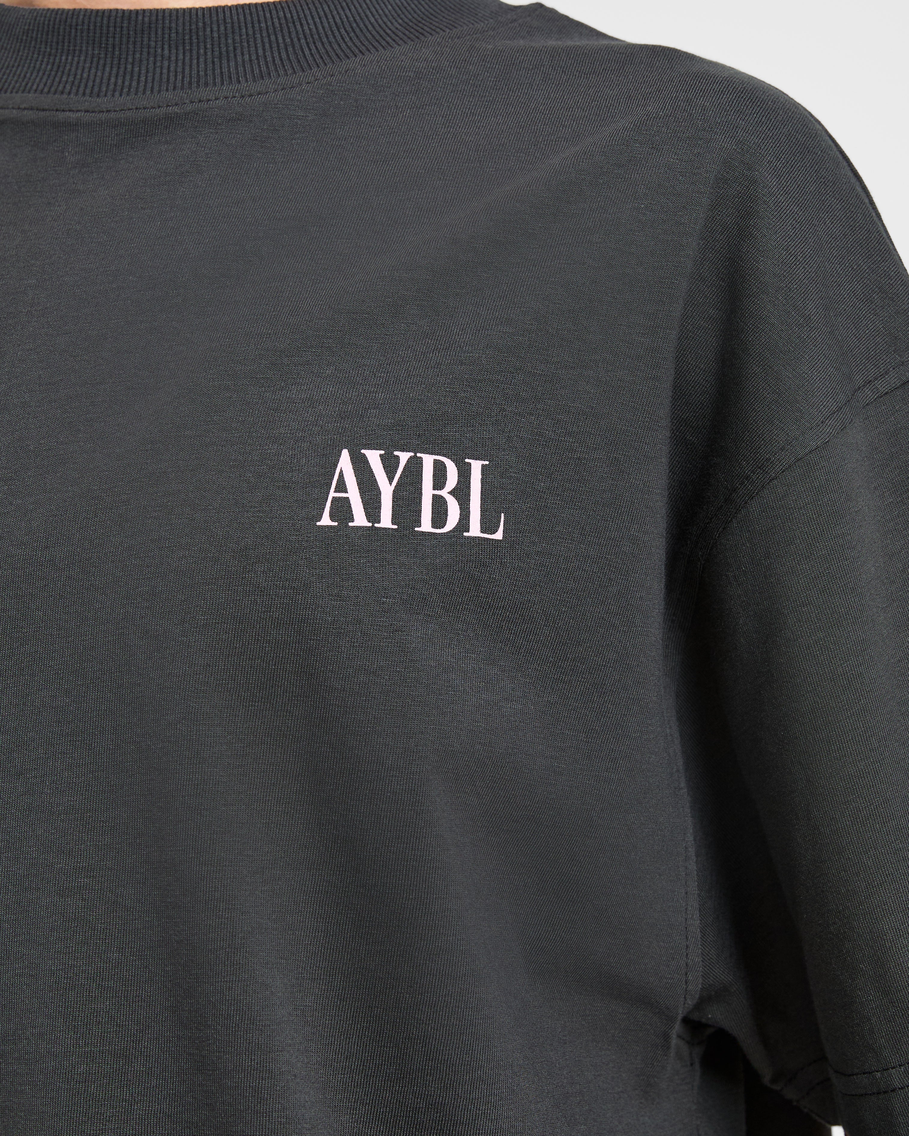 AYBL Strength Studio Oversized T Shirt - Charcoal/Pink