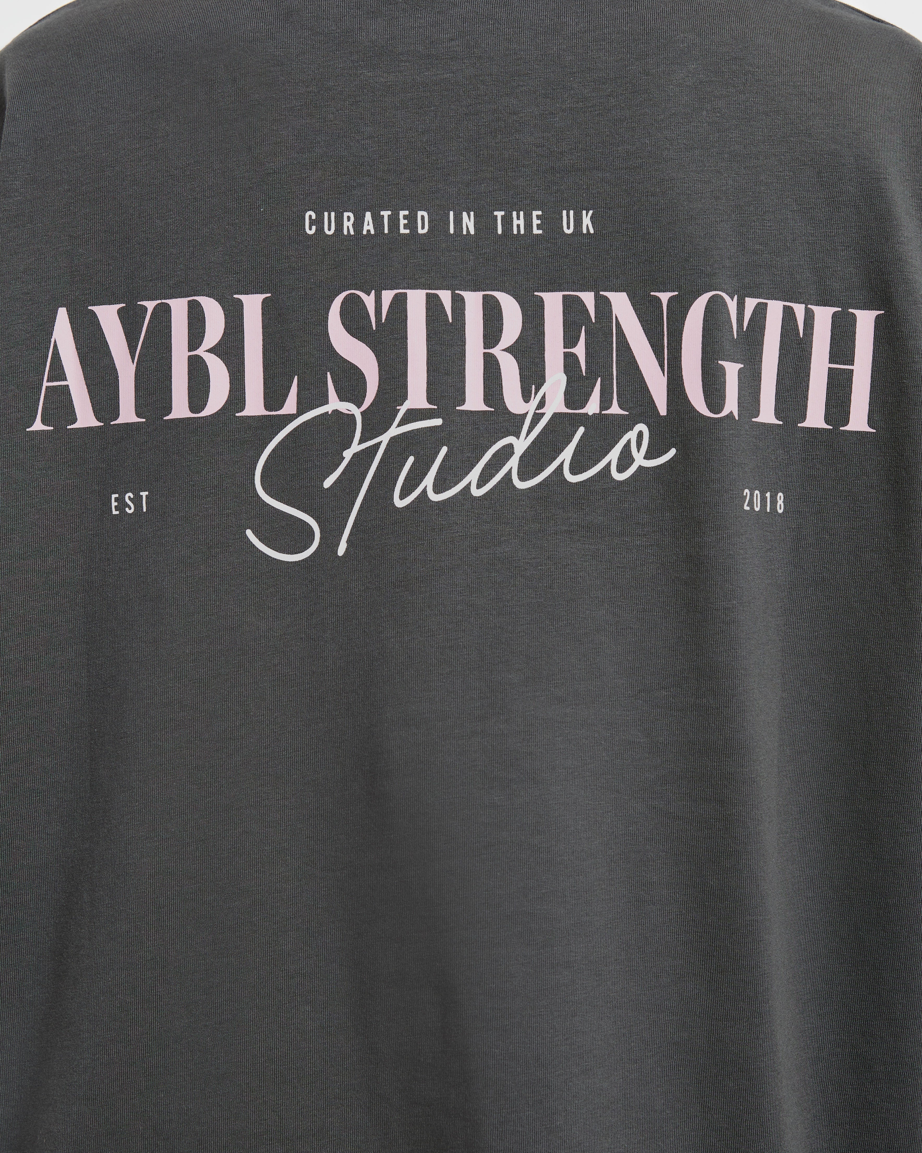 AYBL Strength Studio Oversized T Shirt - Charcoal/Pink