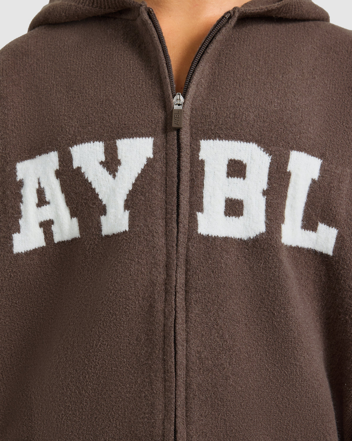 Varsity Oversized Knitted Zip Up Hoodie - Brown