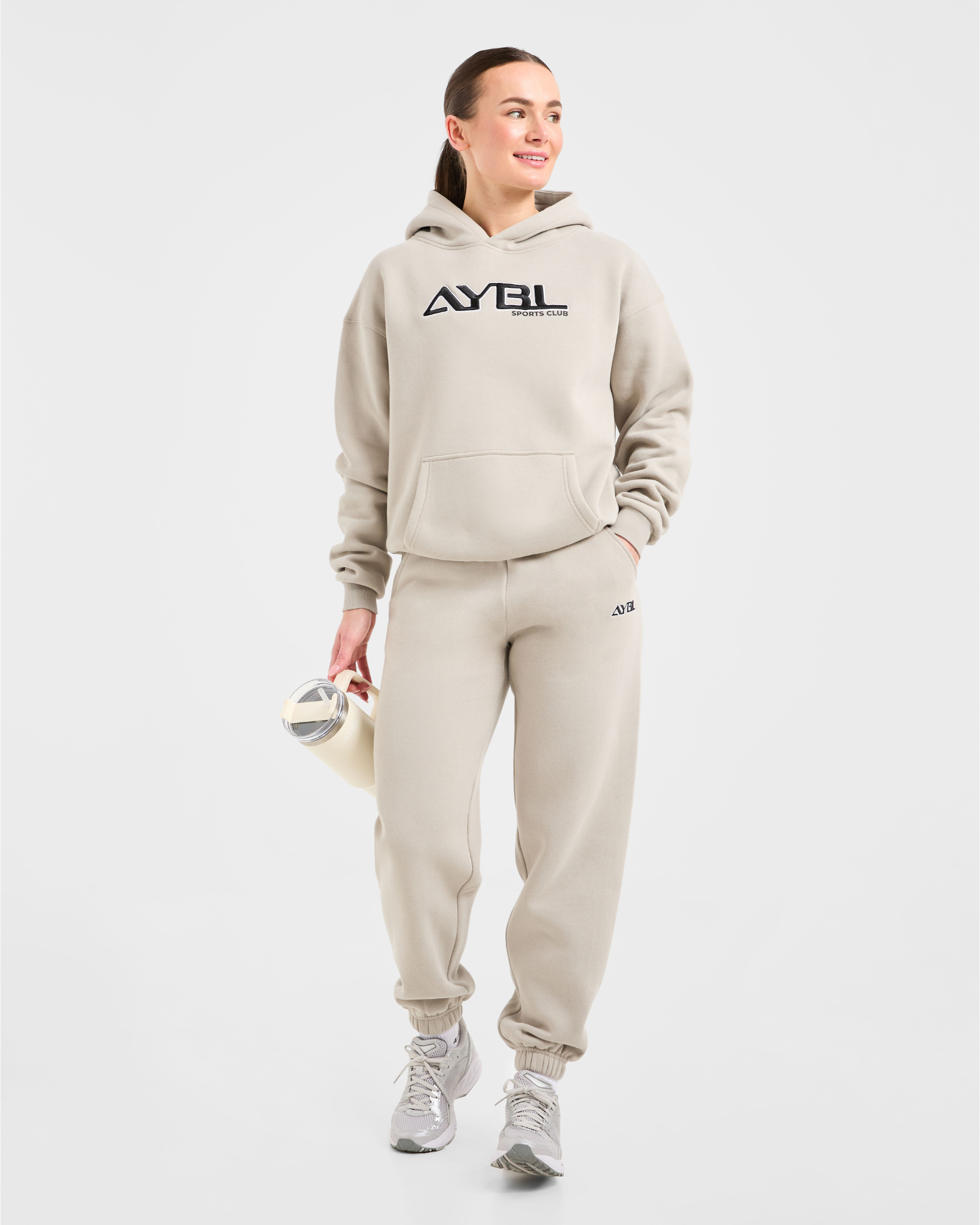 Retro Embroidered Oversized Hoodie - Taupe Grey