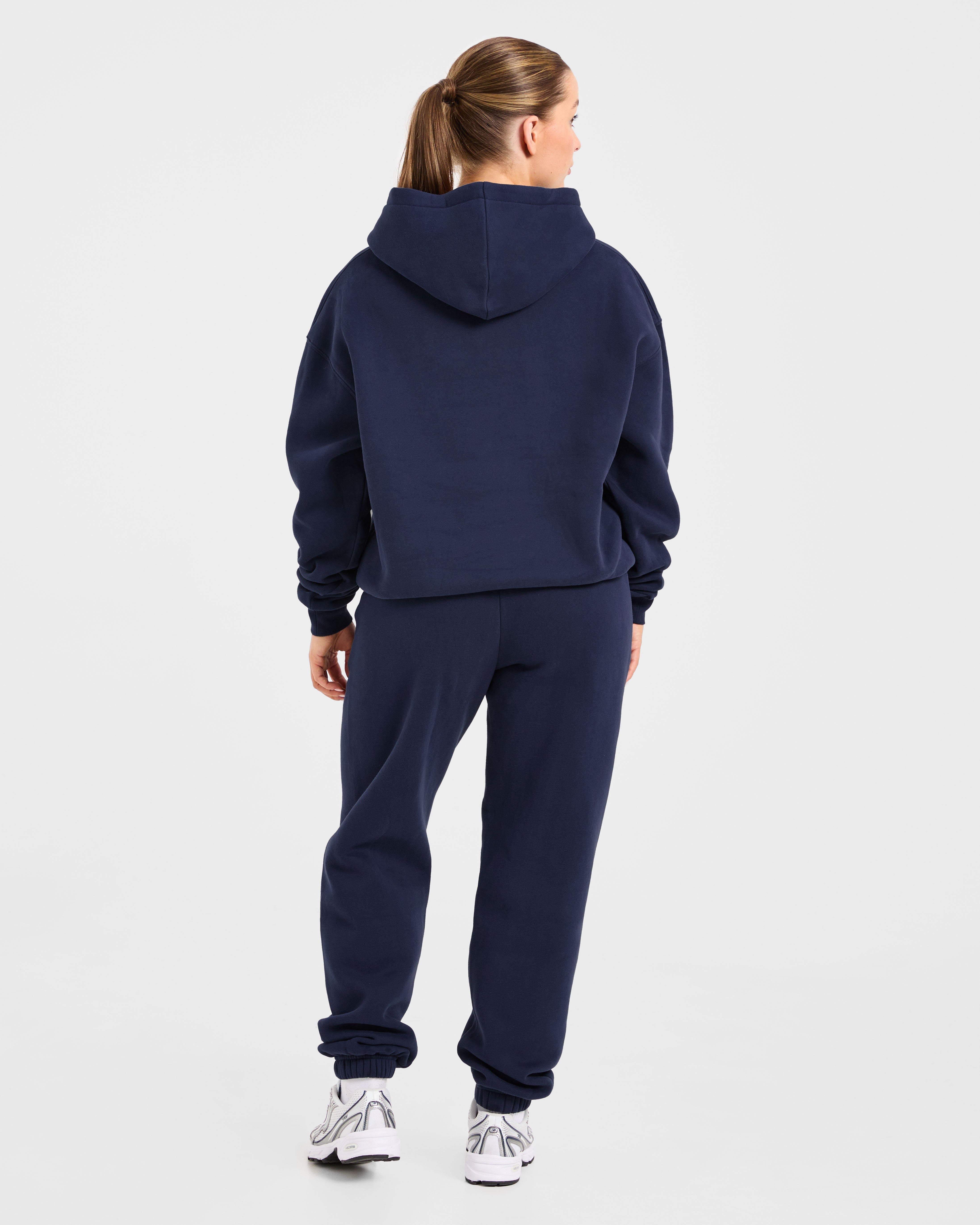 Retro Embroidered Oversized Joggers - Navy