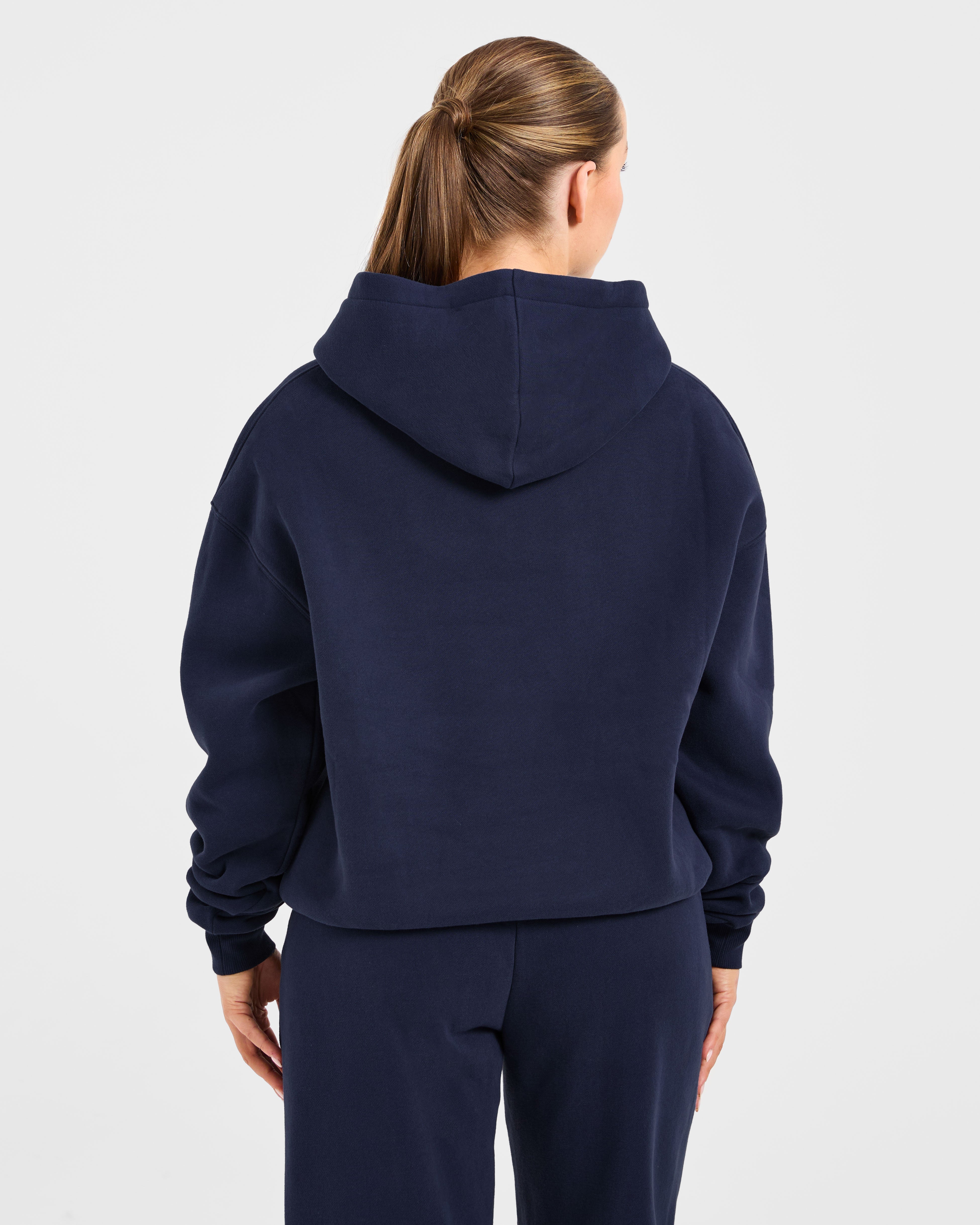 Retro Embroidered Oversized Hoodie - Navy