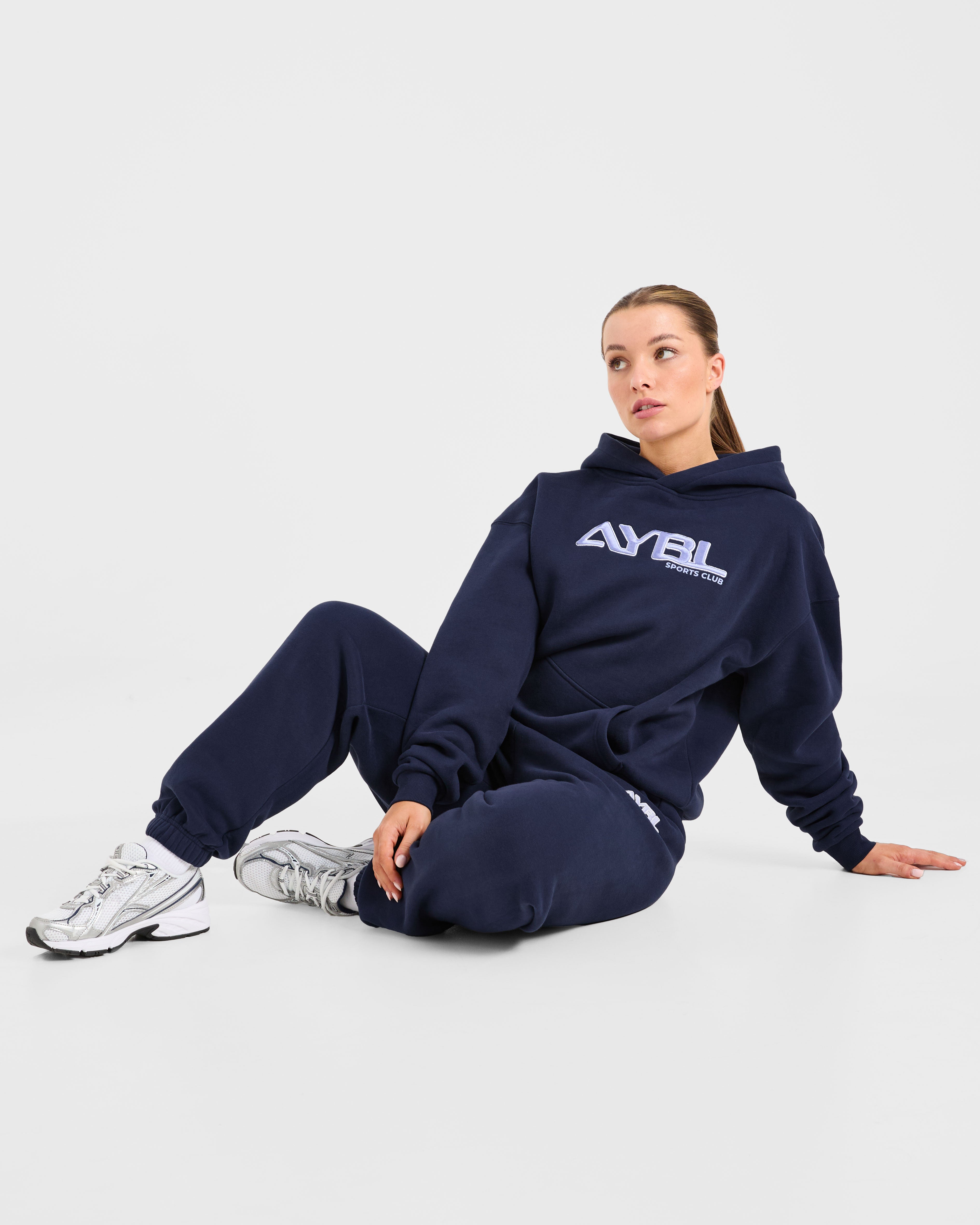 Retro Embroidered Oversized Hoodie - Navy