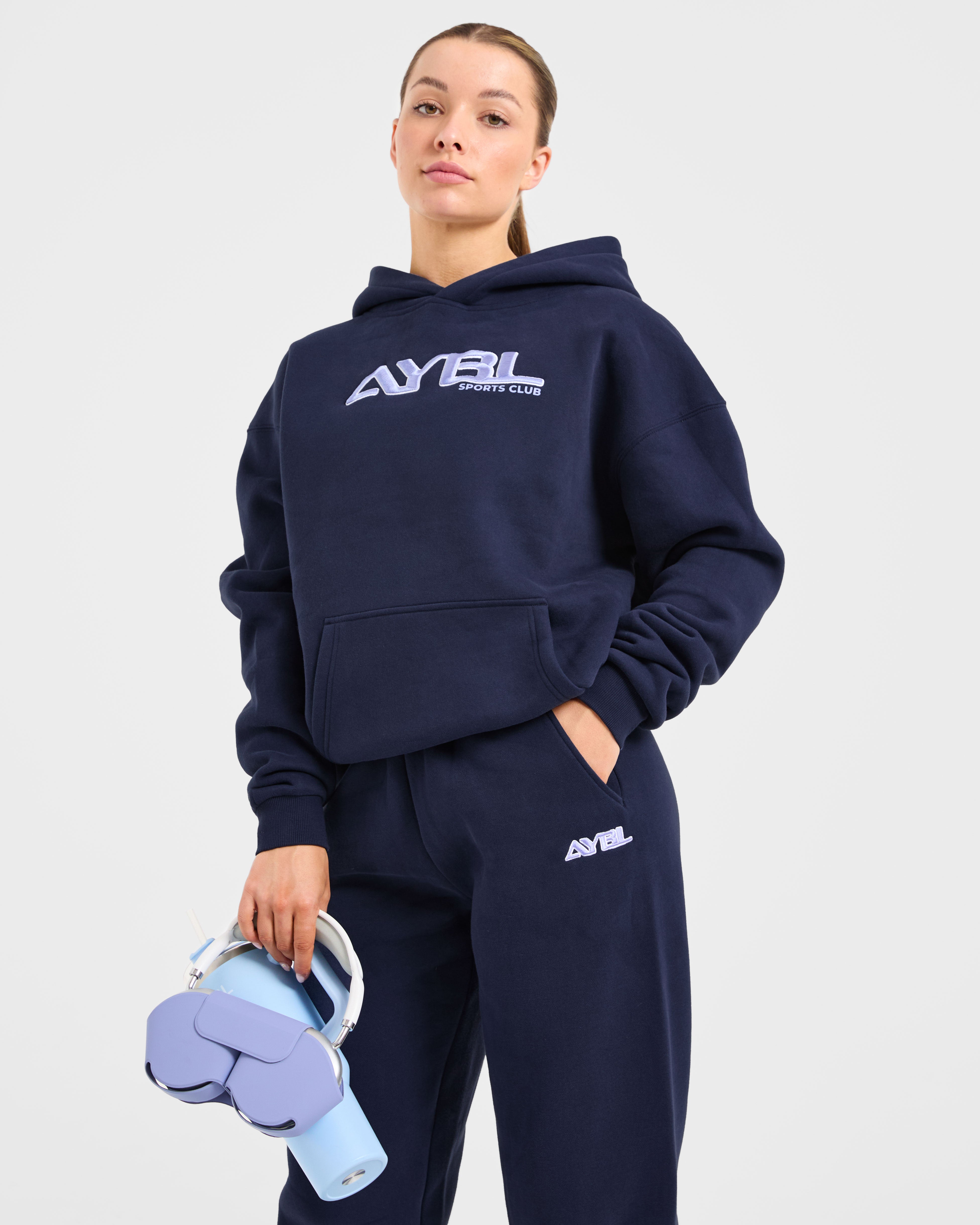Retro Embroidered Oversized Hoodie - Navy