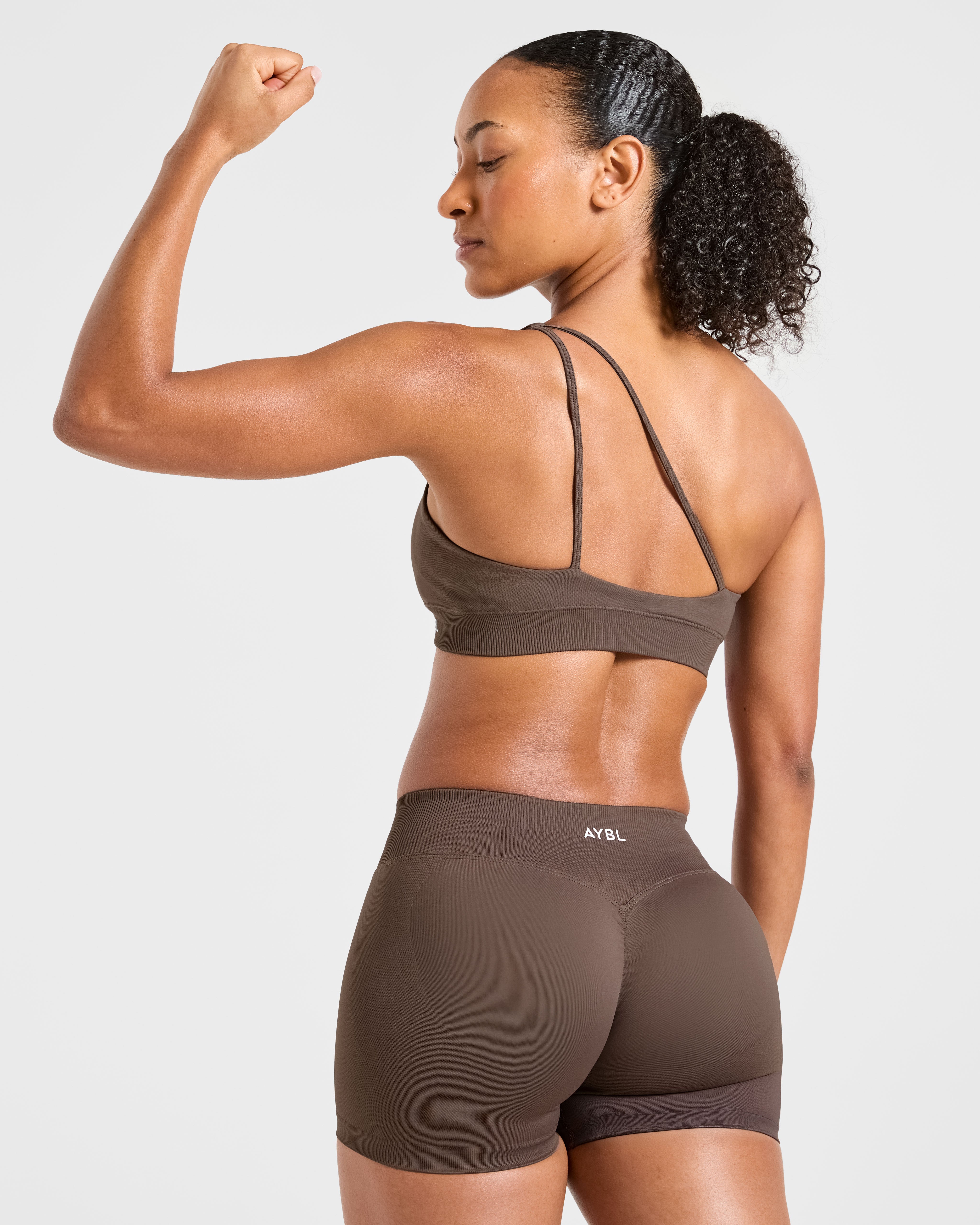 Enhance Seamless One Shoulder Sports Bra - Brown