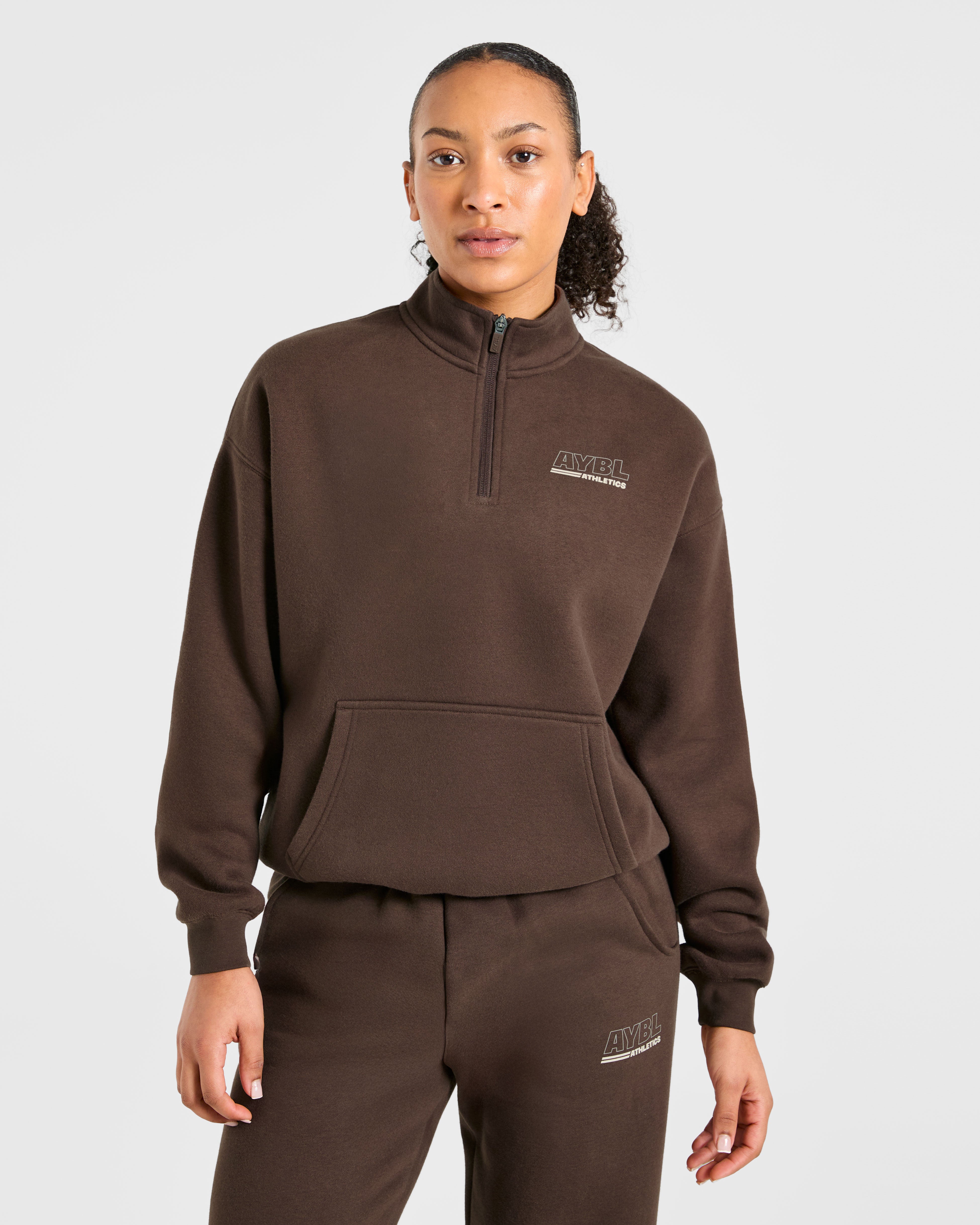 Athletics Track Oversized 1/4 Zip Pullover - Brown/Sand