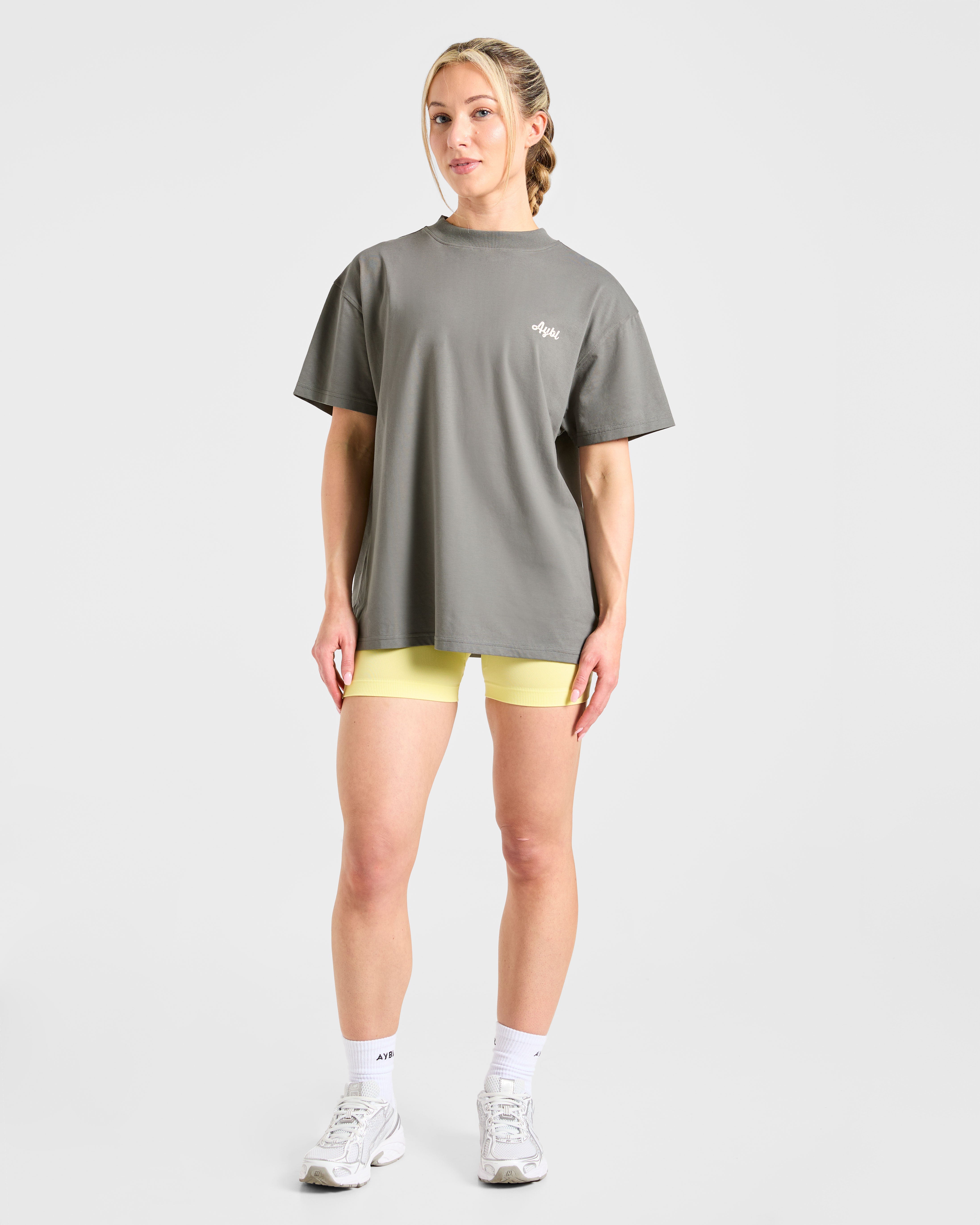 Retro Athletics Club Oversized T Shirt - Charcoal/Butter