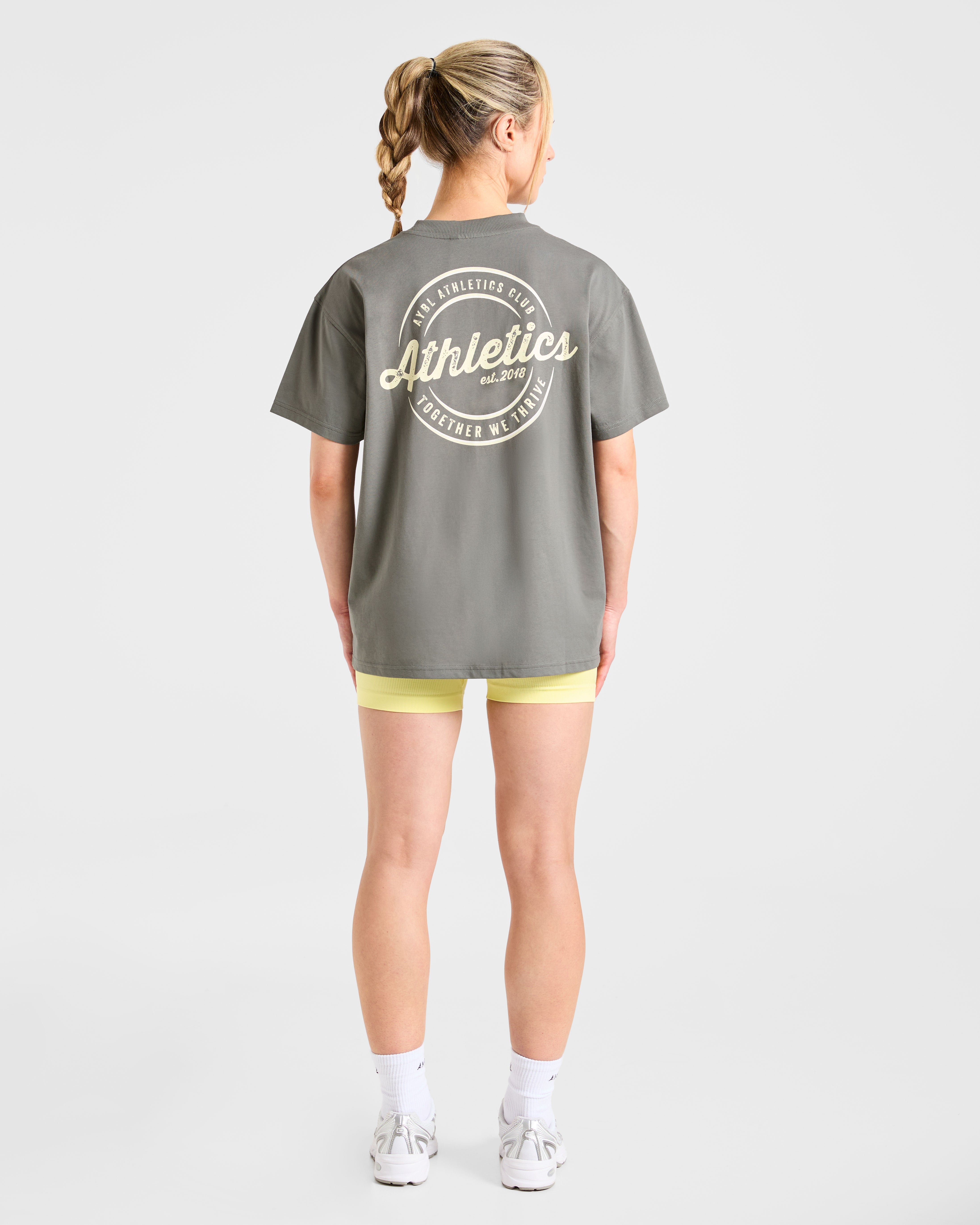Retro Athletics Club Oversized T Shirt - Charcoal/Butter