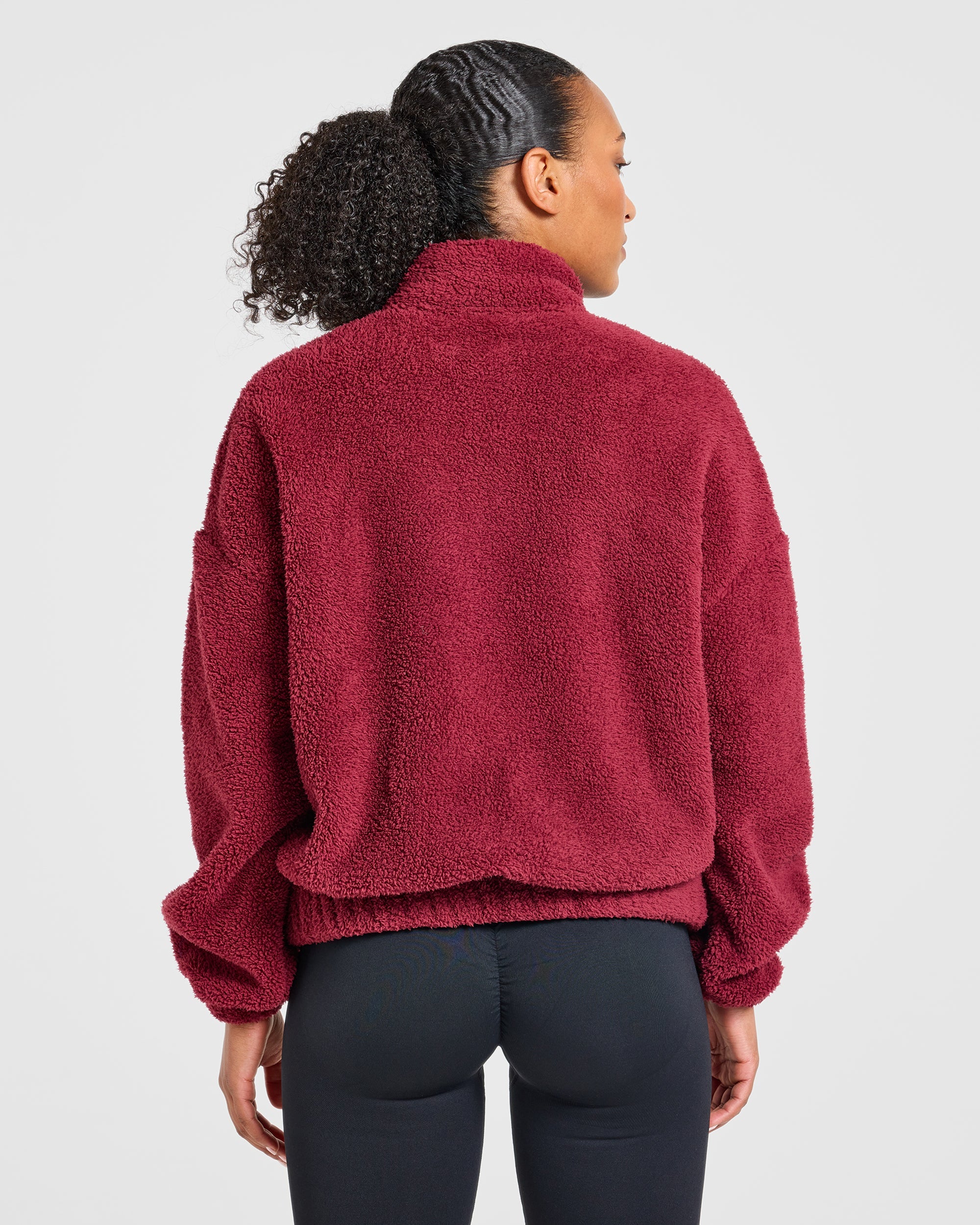 Varsity Oversized Fleece Zip Up Jacket - Mahogany Red