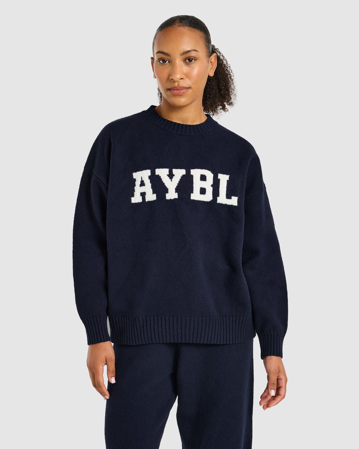 Varsity Oversized Knitted Sweater - Navy