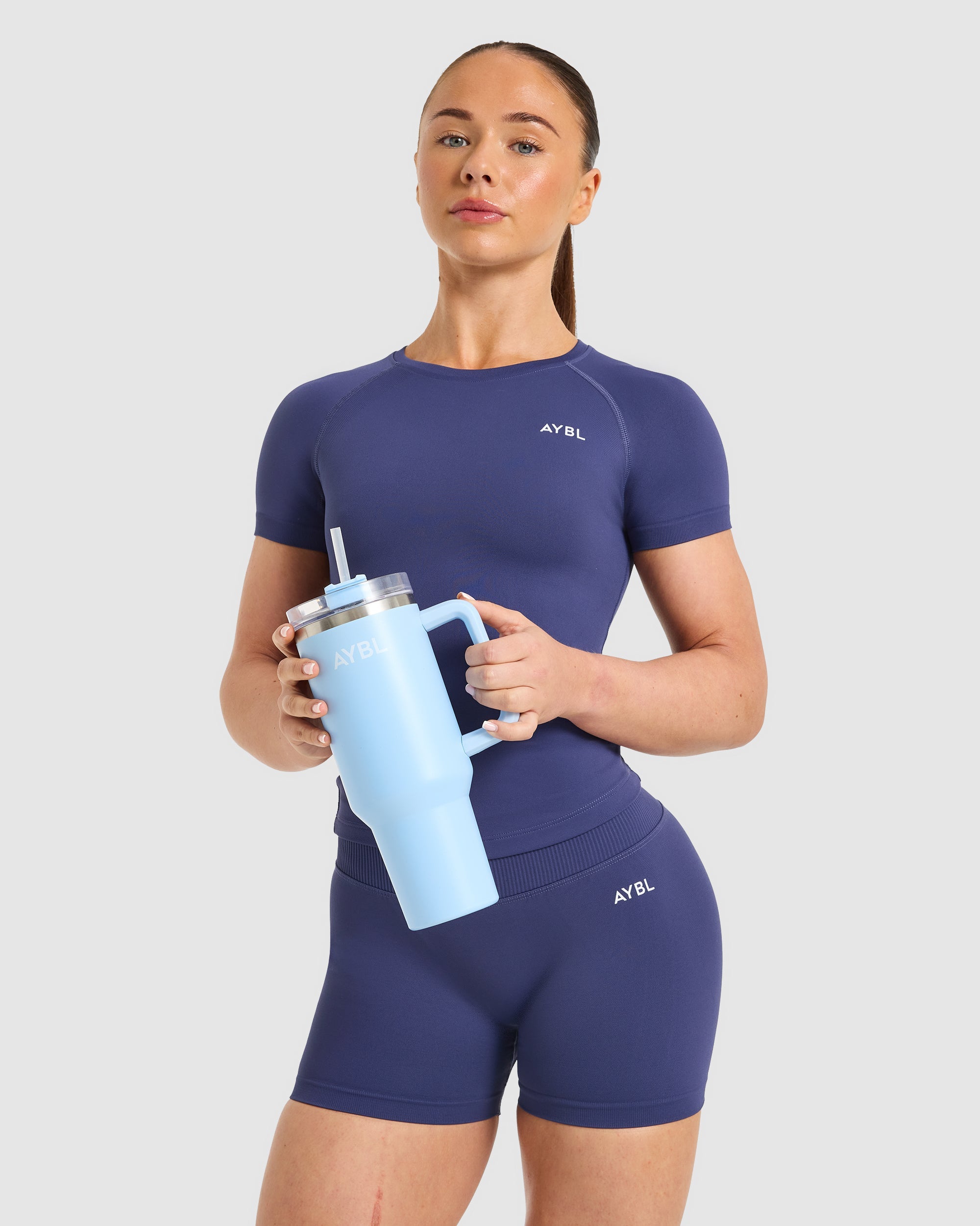 Enhance Seamless Short Sleeve Top - Storm Blue