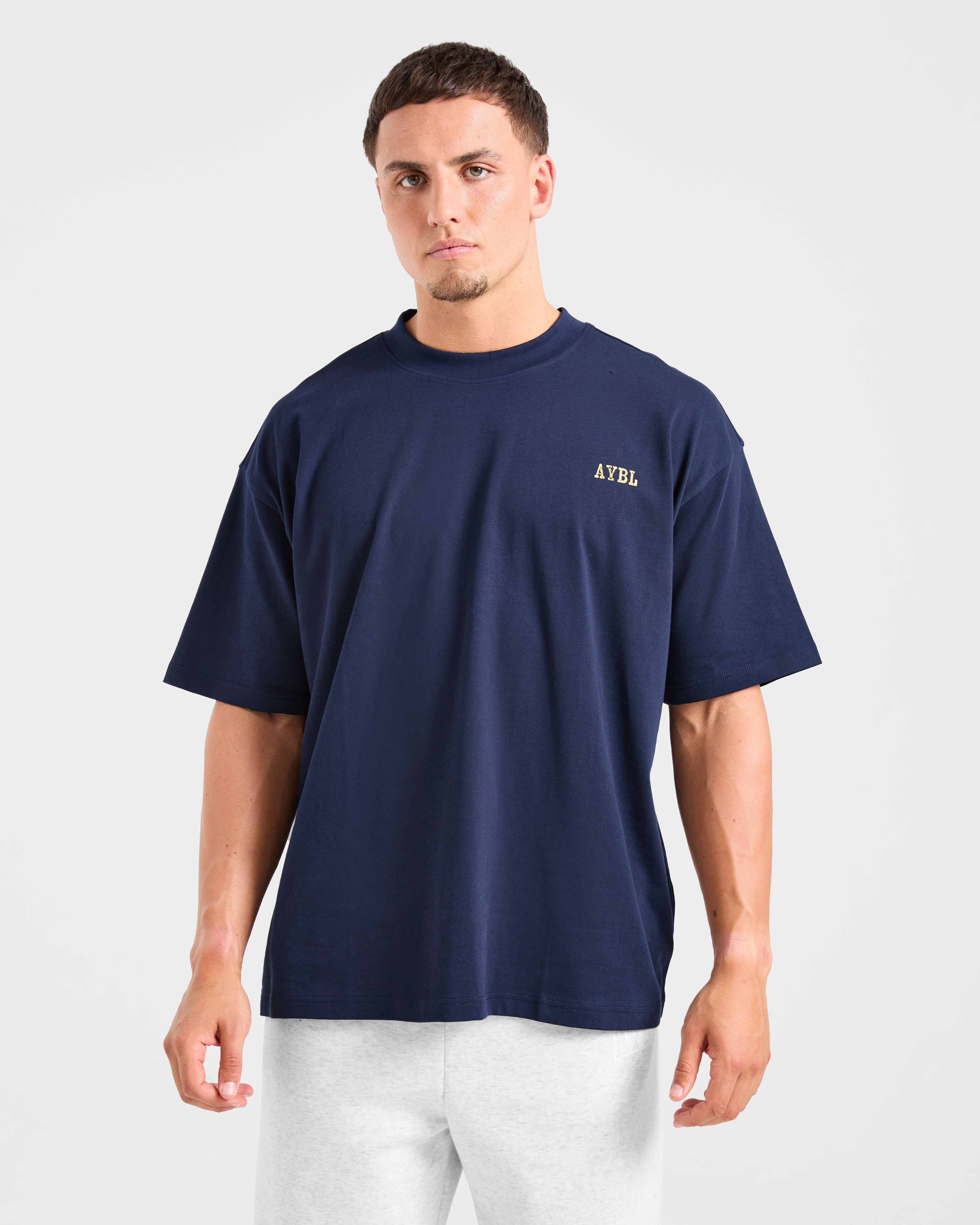 Lifting Essentials Oversized T Shirt - Navy/Yellow