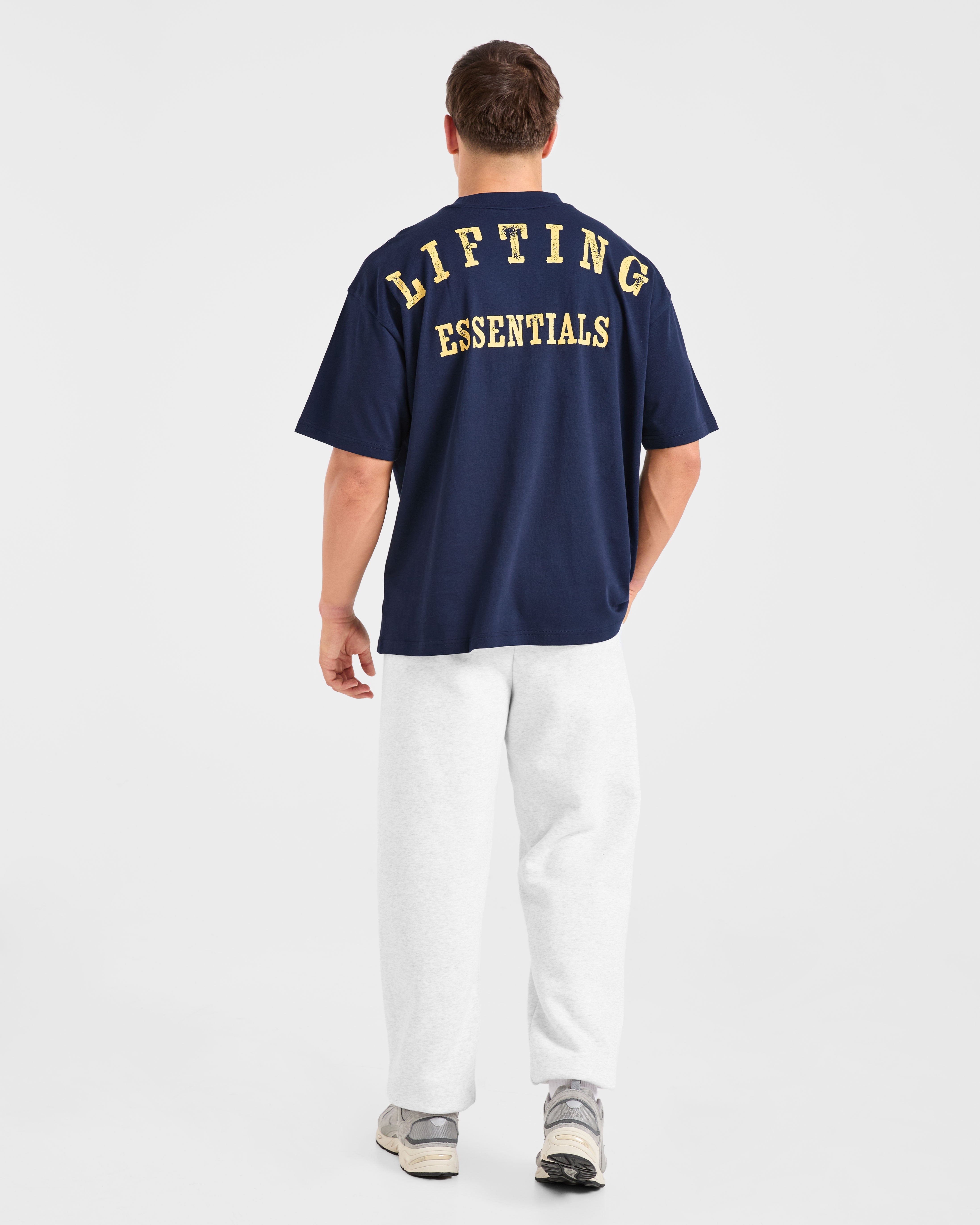 Lifting Essentials Oversized T Shirt - Navy/Yellow